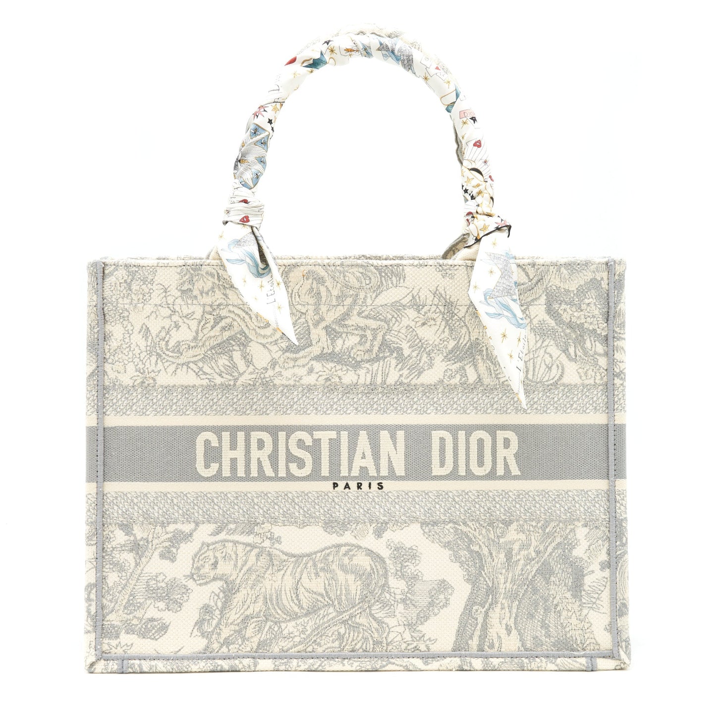 Luxury Dior Small Luxury Dior Book Tote Gray Toile de Jouy Embroidery an extra Luxury Dior twilly