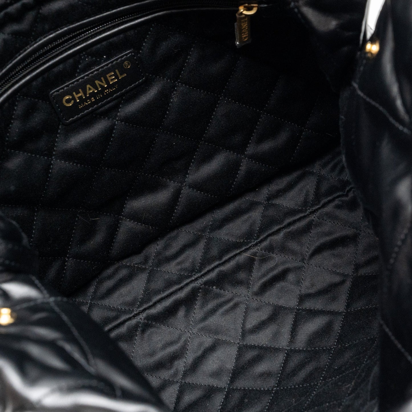 Chanel Small 22 Bag Gold Letter Shiny Calfskin Black GHW (Microchip)