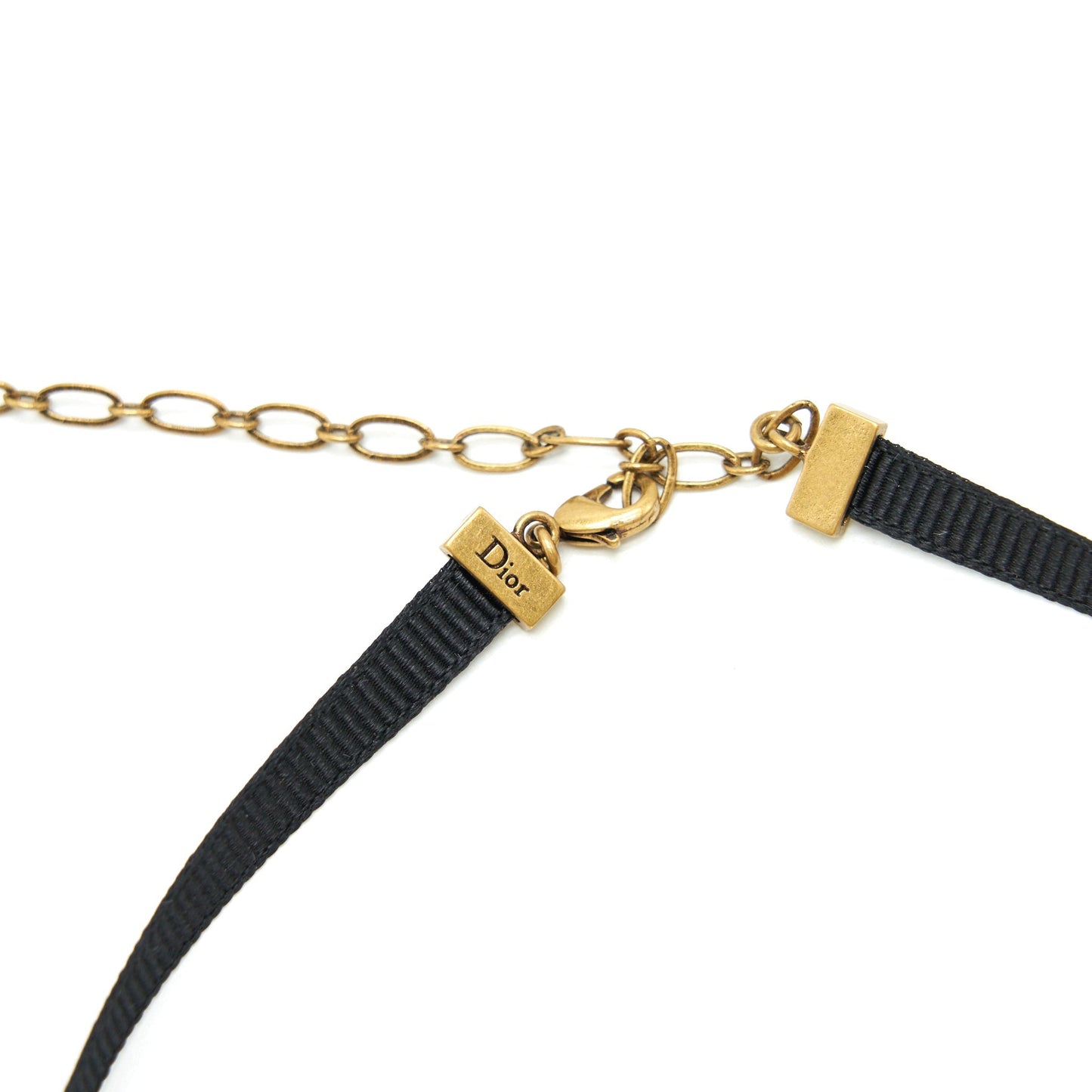 Luxury Dior J’ALuxury Dior Choker Antique Gold finish Metal and Black Grosgrain Ribbon