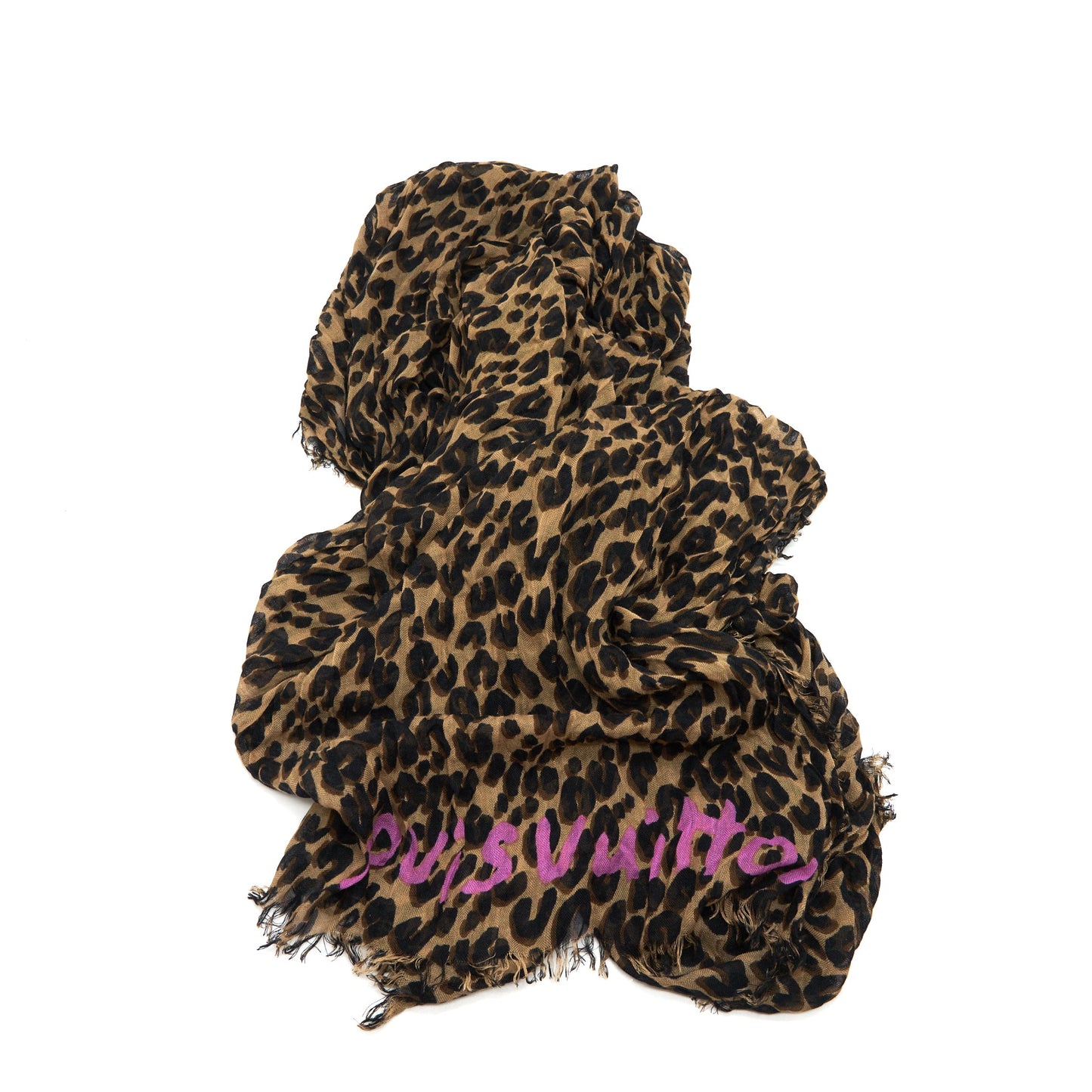 LOUIS VUITTON Cashmere Silk Leopard Stole Brown