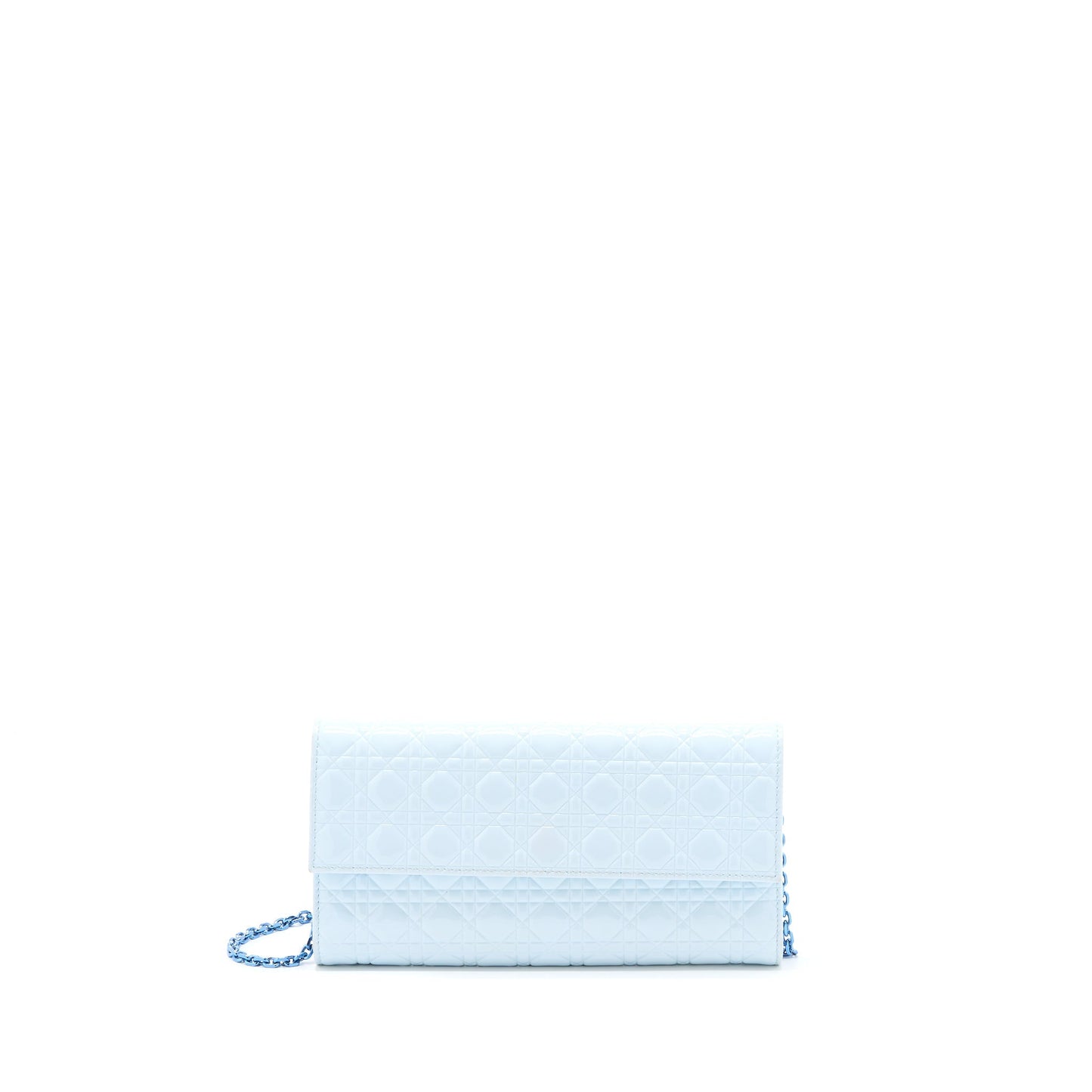 Luxury Dior Flap Wallet with Chain Patent Light Blue with Blue Hardware