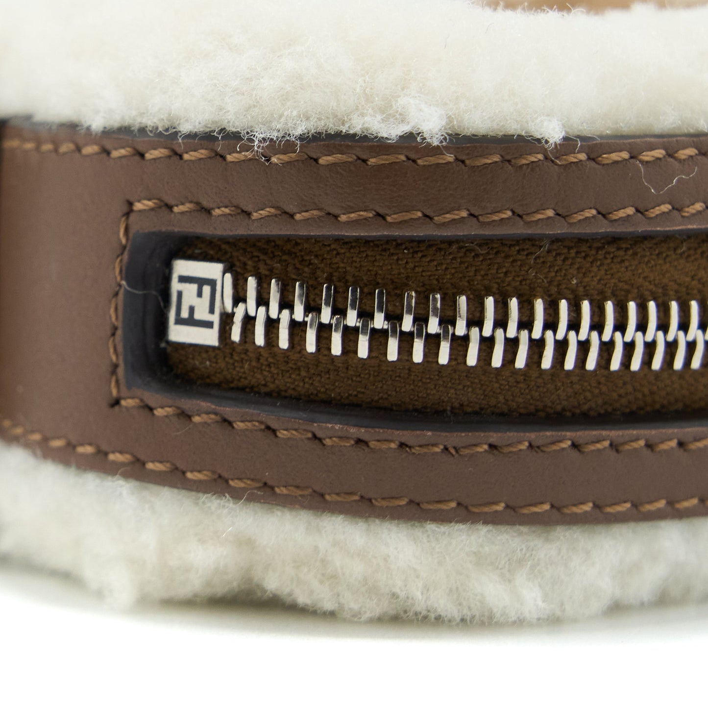 Fendi Zippy Colin Purse Bag Charm Shearling White/Brown SHW
