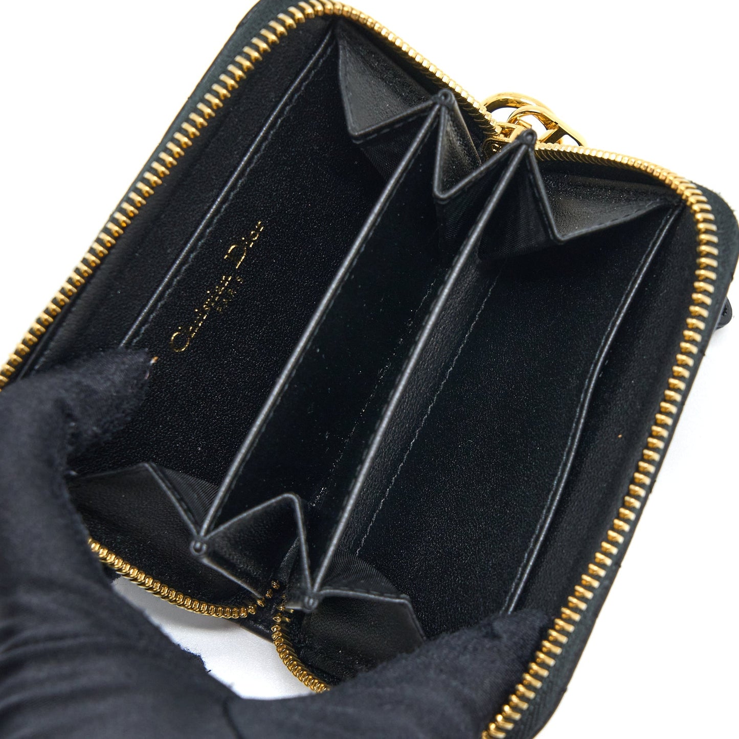 Luxury Dior Caro Detachable Card Holder Cannage Supple Calfskin Black GHW