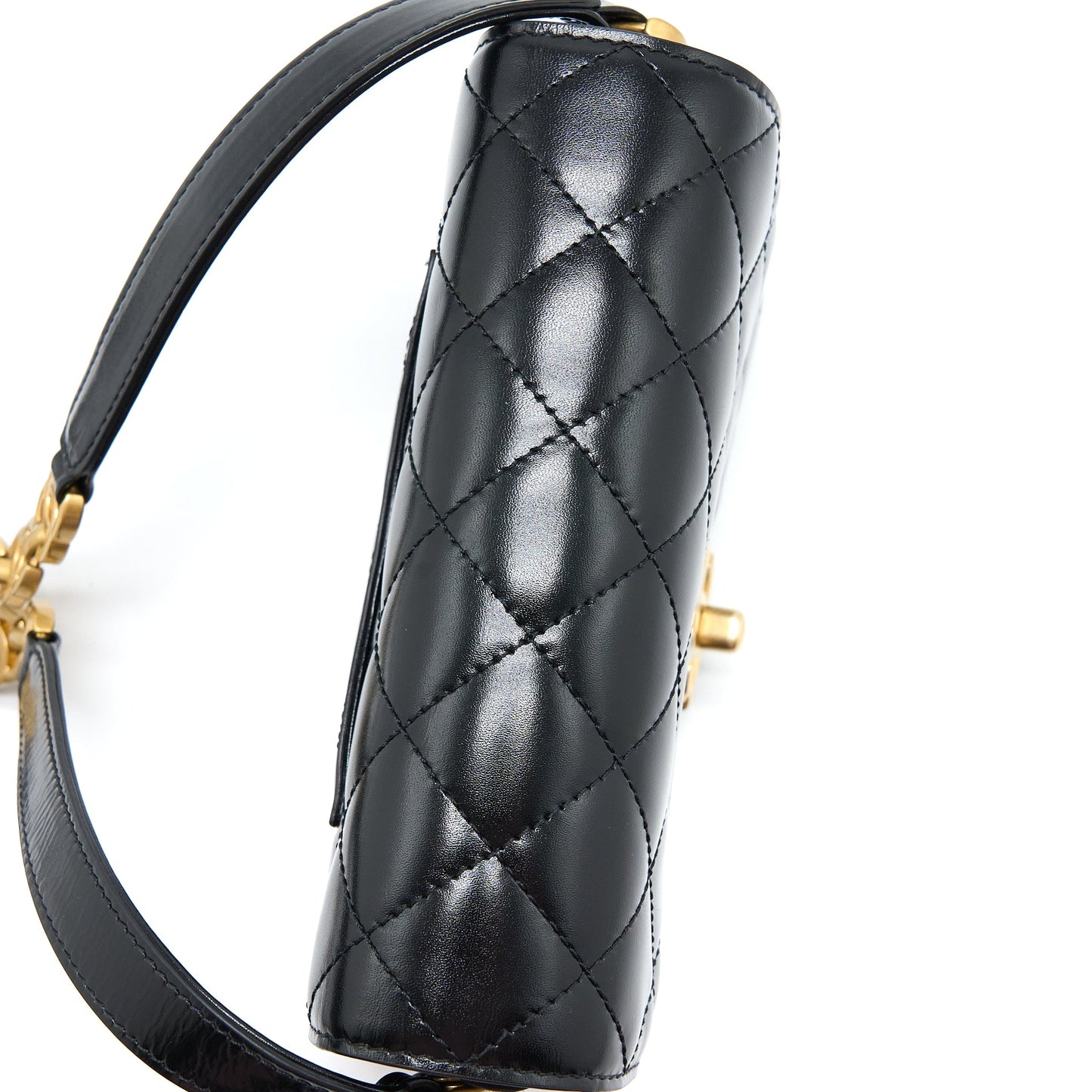 Chanel Crossbody Mini Flap Bag CC Logo Strap Calfskin Black Brushed GHW (Microchip)
