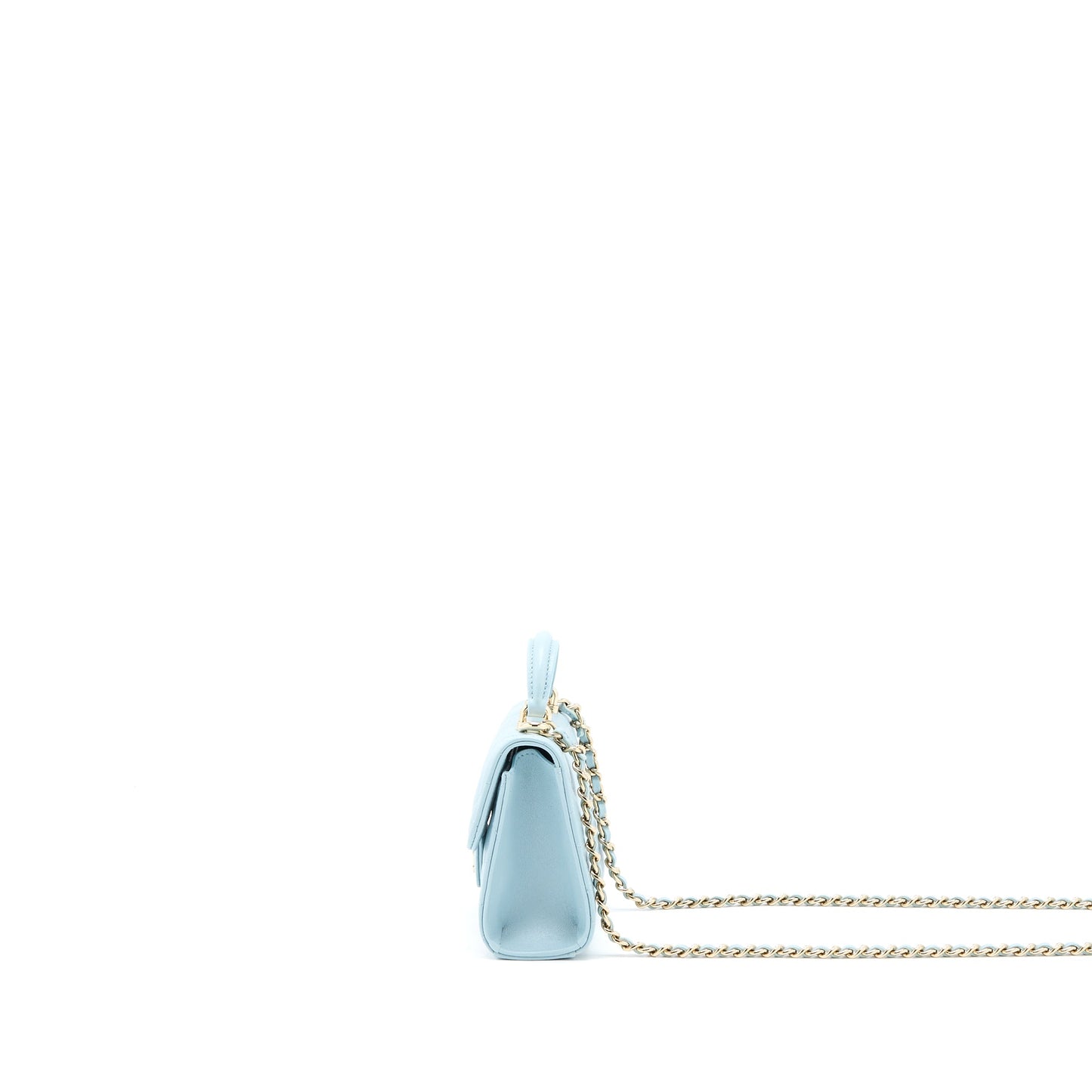 Chanel Mini Top Handle Flap Bag Lambskin Light Blue LGHW