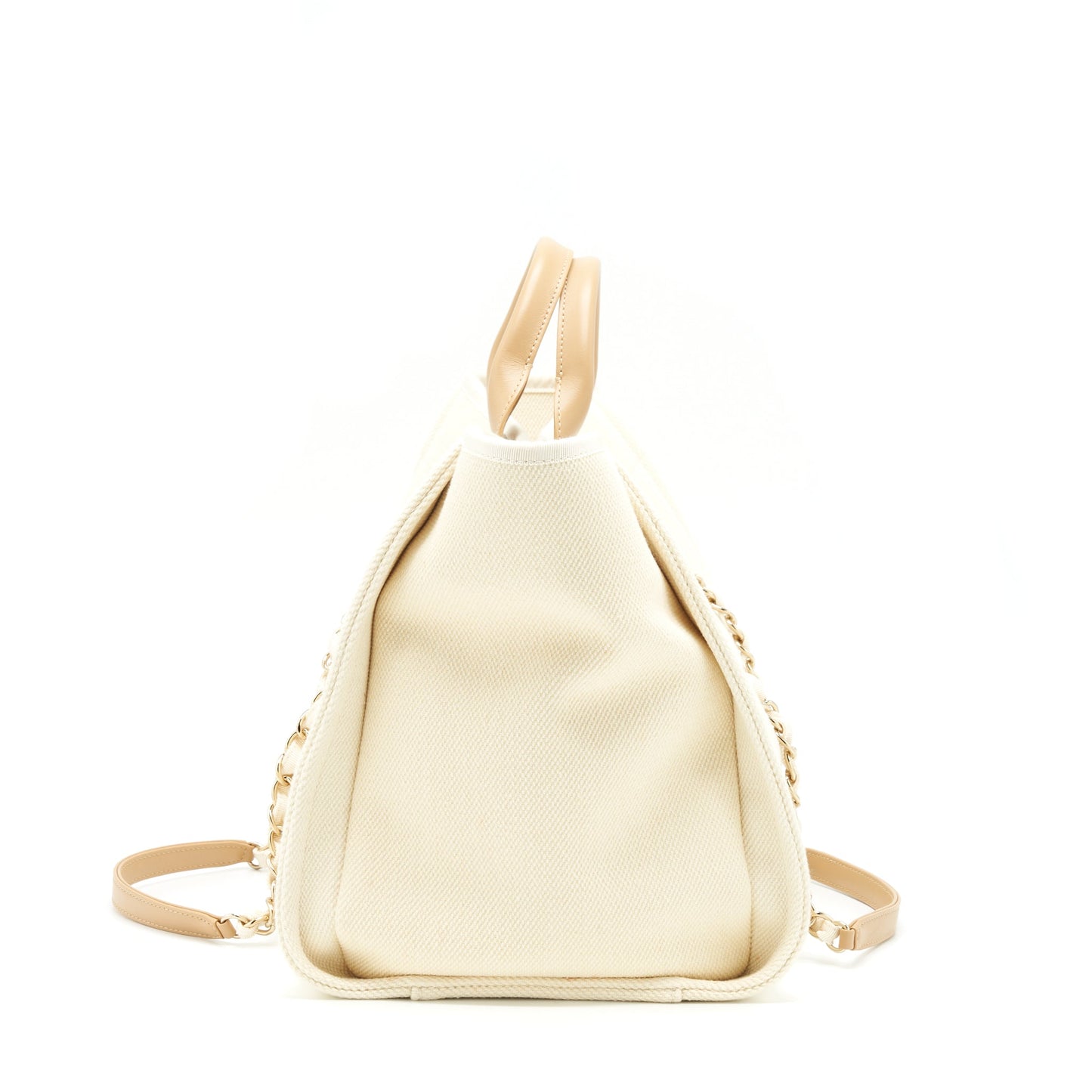 Chanel Deauville Tote Bag Canvas Light Beige LGHW