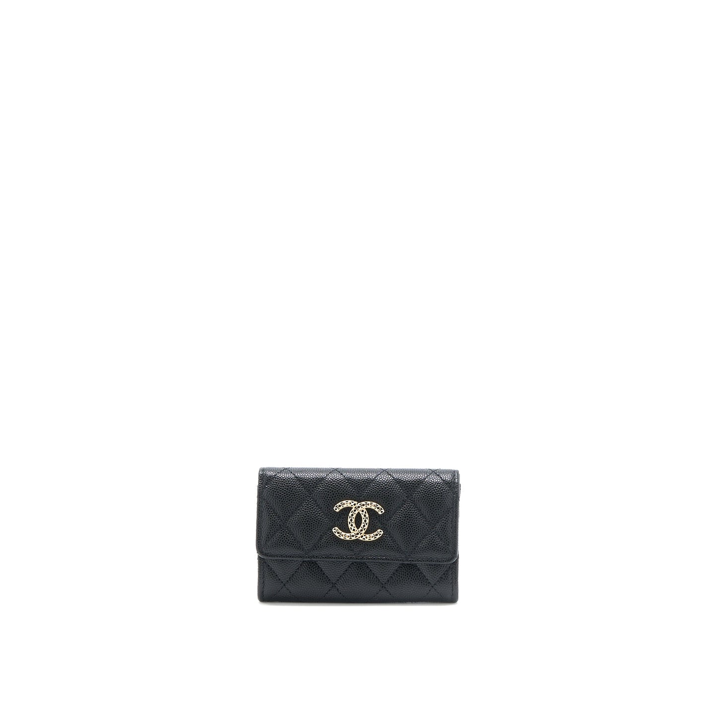 Chanel 23P Detailed Logo Flap Card Holder Caviar Black LGHW (Microchip)