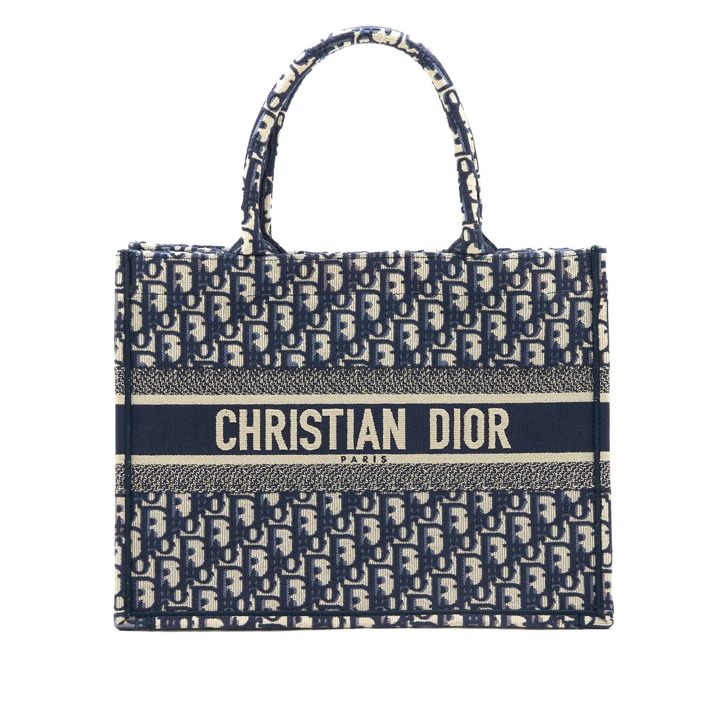 Luxury Dior Medium Book Tote Blue Oblique Embroidery