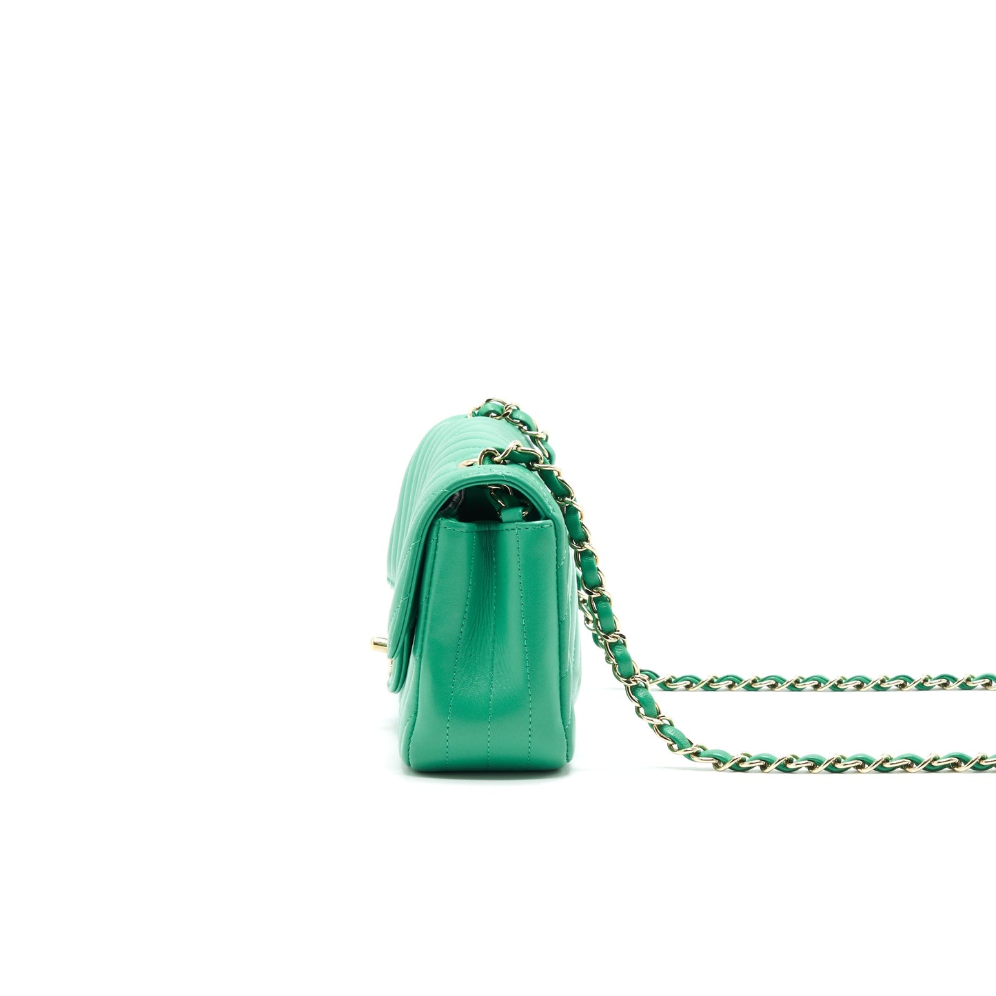 Chanel Chevron Mini Rectangular Green with LGHW