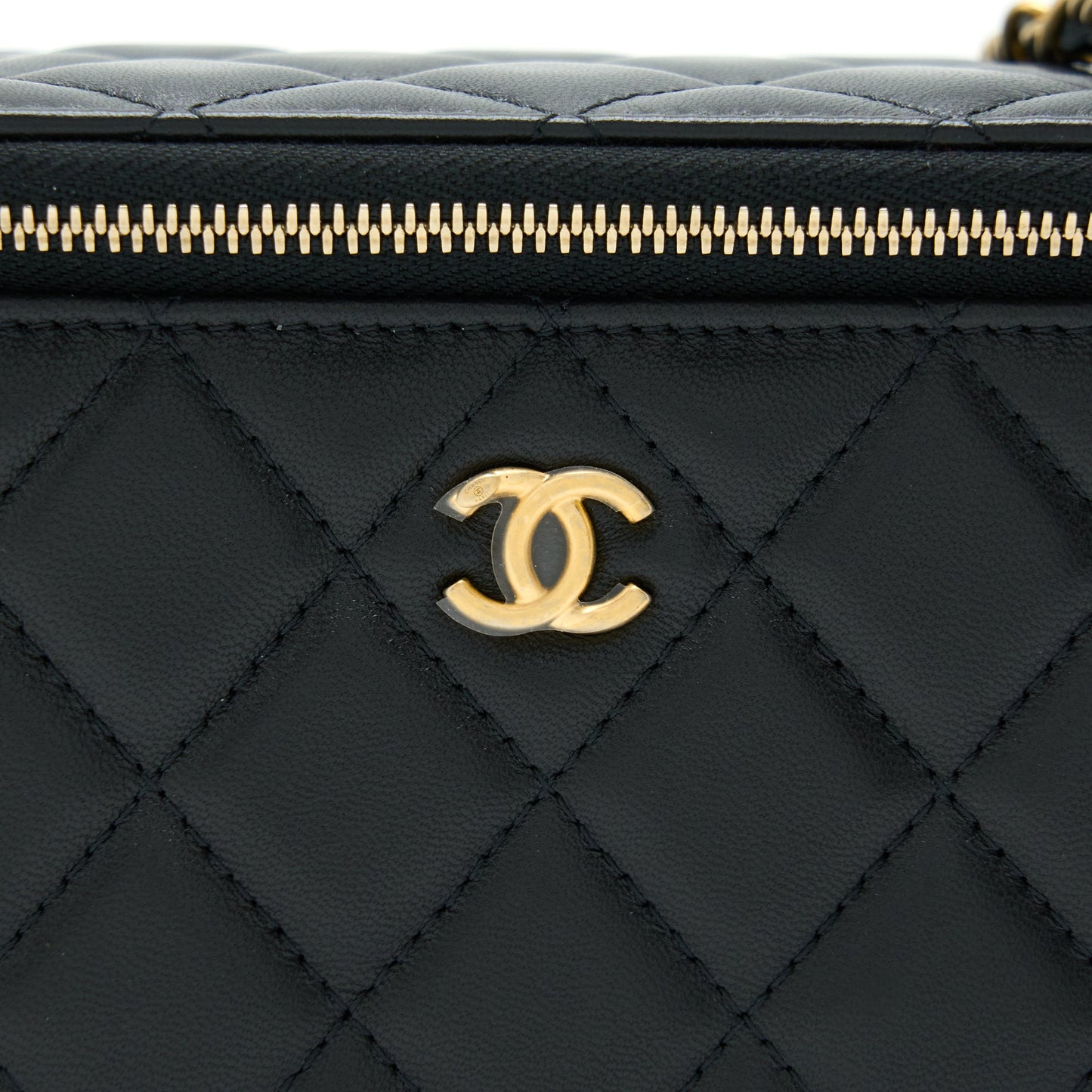 Chanel Pearl Crush Long Vanity With Chain Lambskin Black GHW