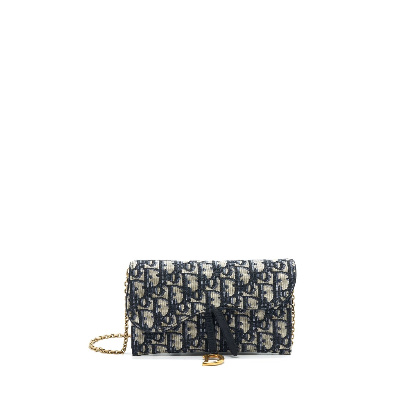 Luxury Dior Oblique Jacquard Saddle Wallet With Chain