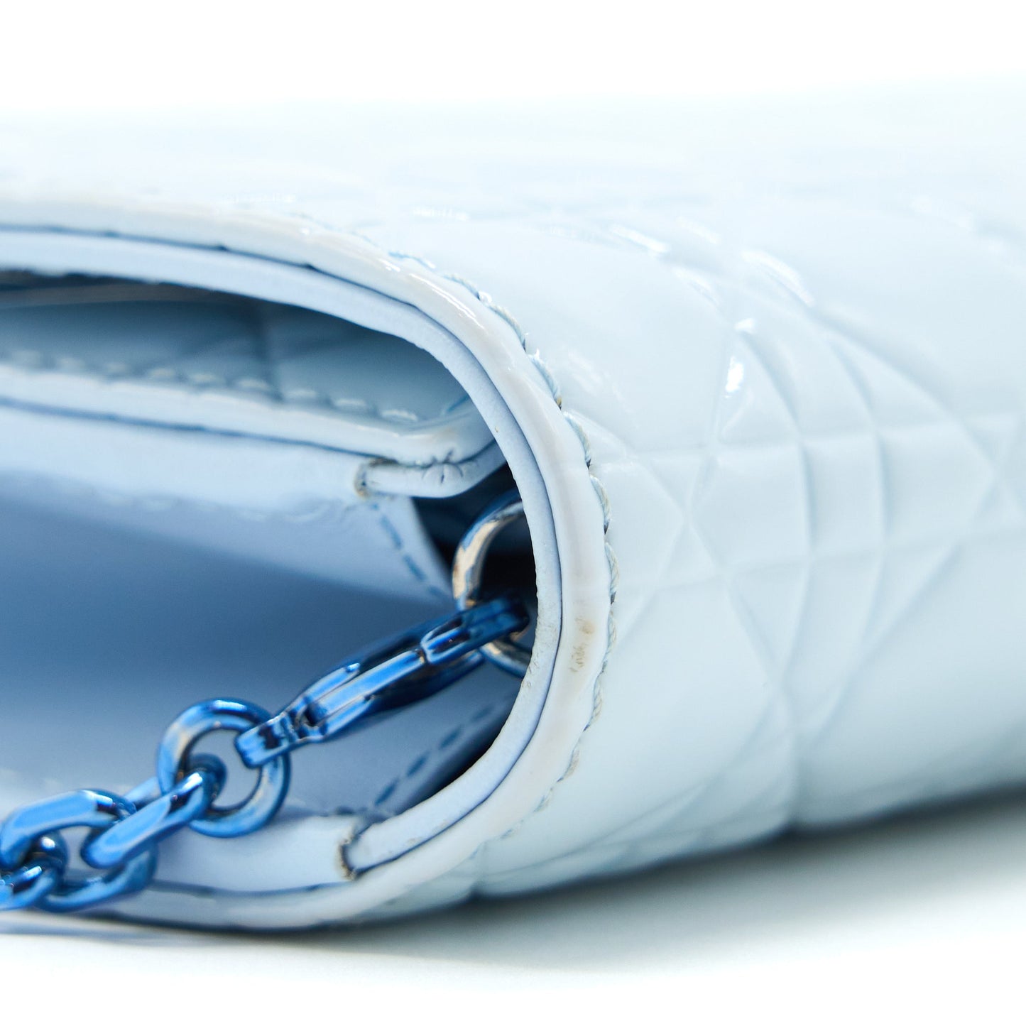 Luxury Dior Flap Wallet with Chain Patent Light Blue with Blue Hardware