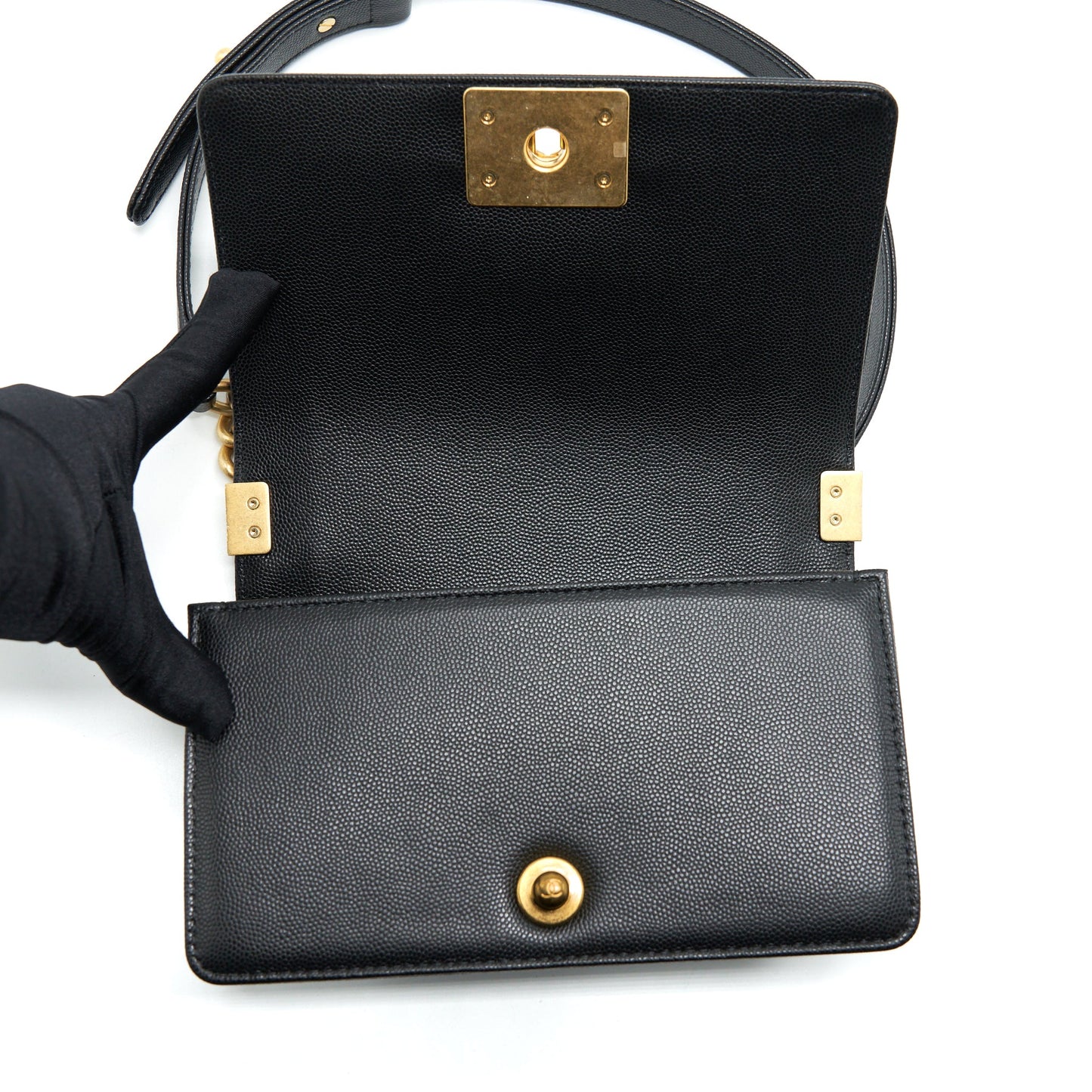 Chanel Small Boy Bag Caviar Black Brushed GHW (Microchip)