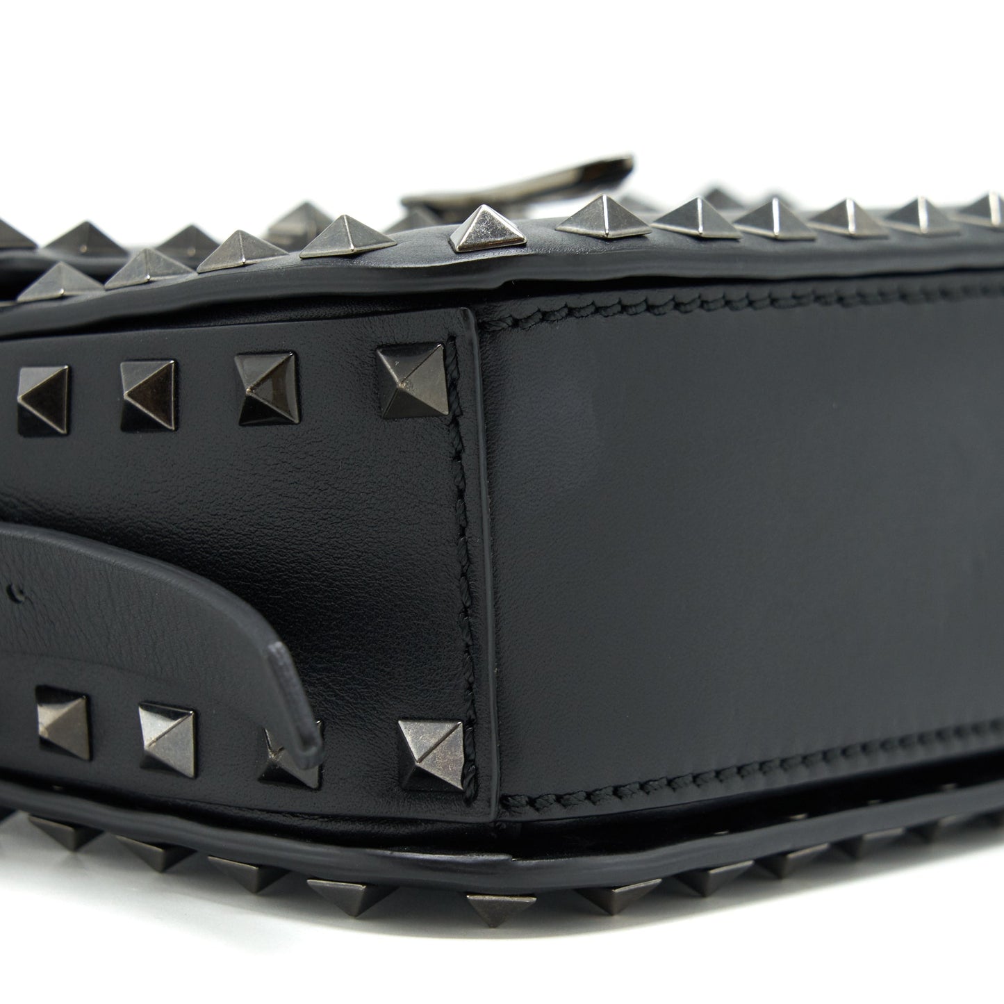 Valentino Garavani small Rockstud Grainy Calfskin Crossbody Bag Black SHW