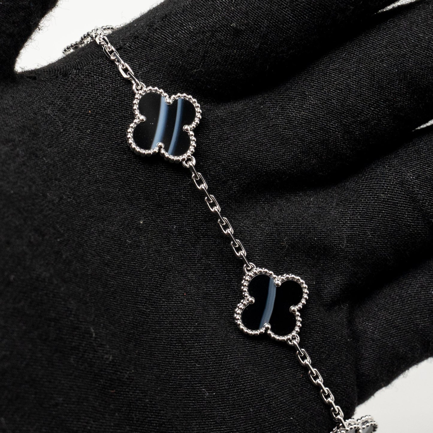 Van Cleef & Arpels Vintage Alhambra Bracelet 5 Motifs Veined Onyx White Gold