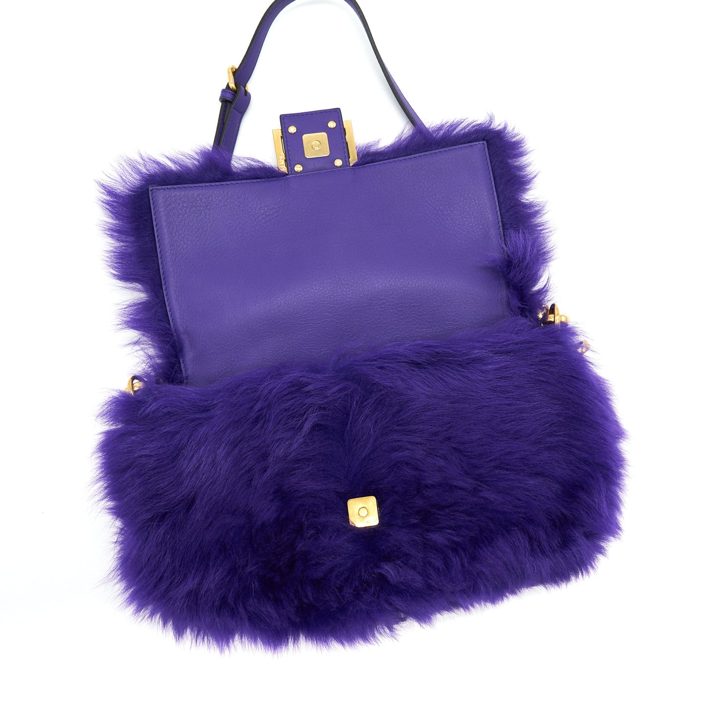 FENDI Baguette Fur Handbag Purple