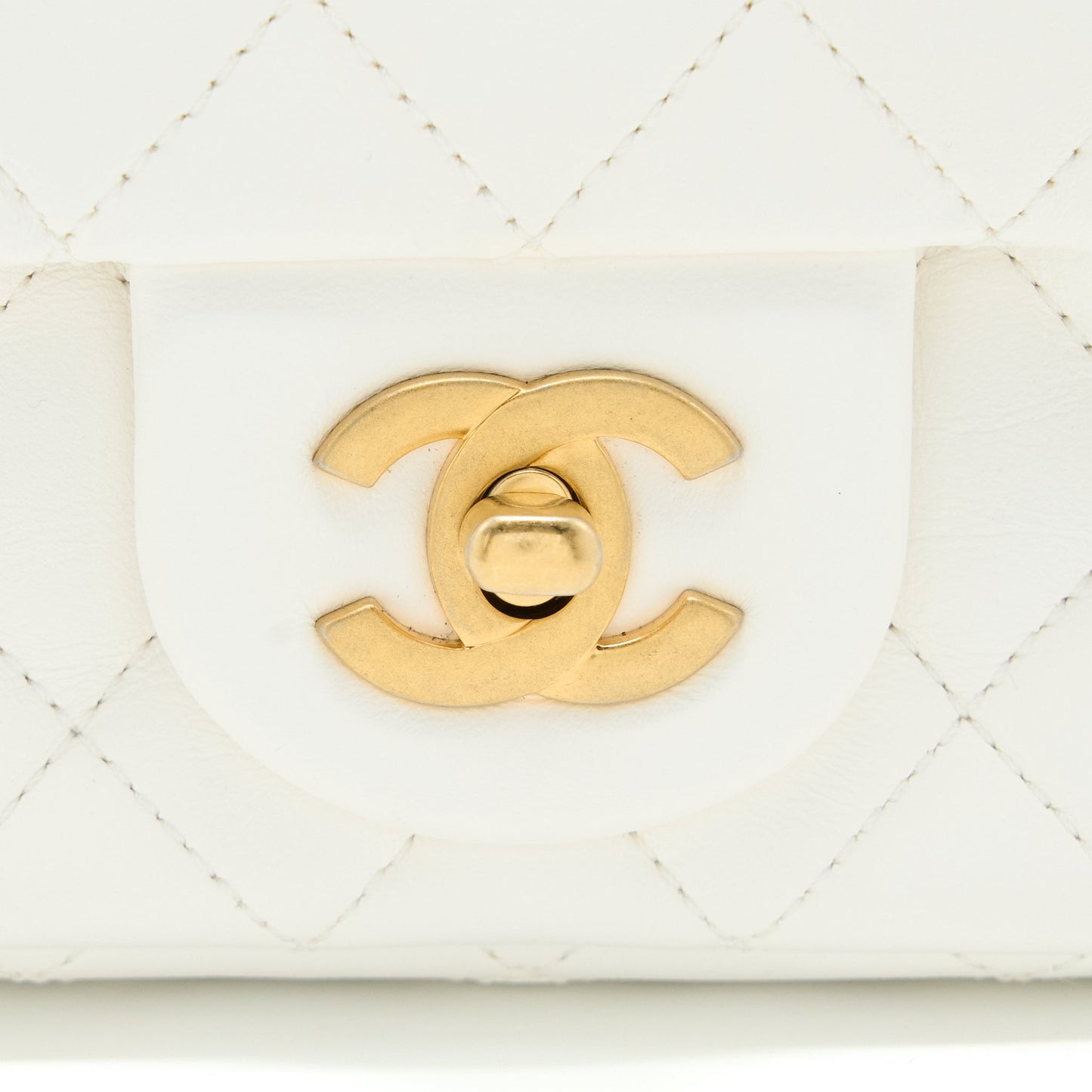 Chanel Mini Square Flap Bag with Detailed Ribbon Chain Lambskin White GHW