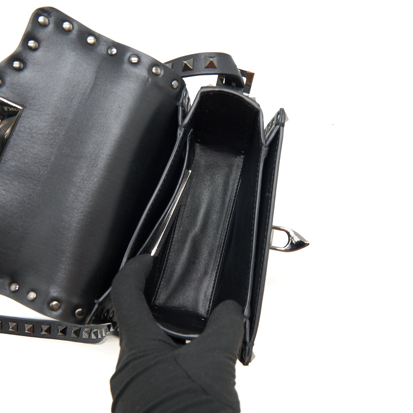 Valentino Garavani small Rockstud Grainy Calfskin Crossbody Bag Black SHW