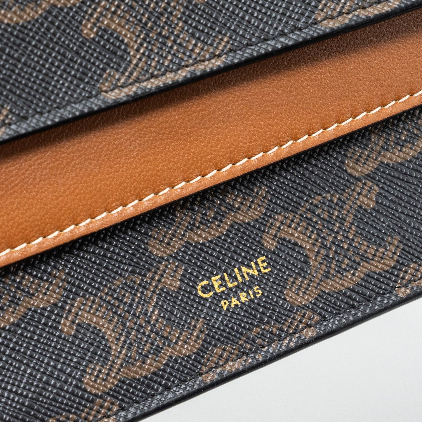 Celine Wallet On Strap Triomphe Canvas/ Lambskin Tan GHW
