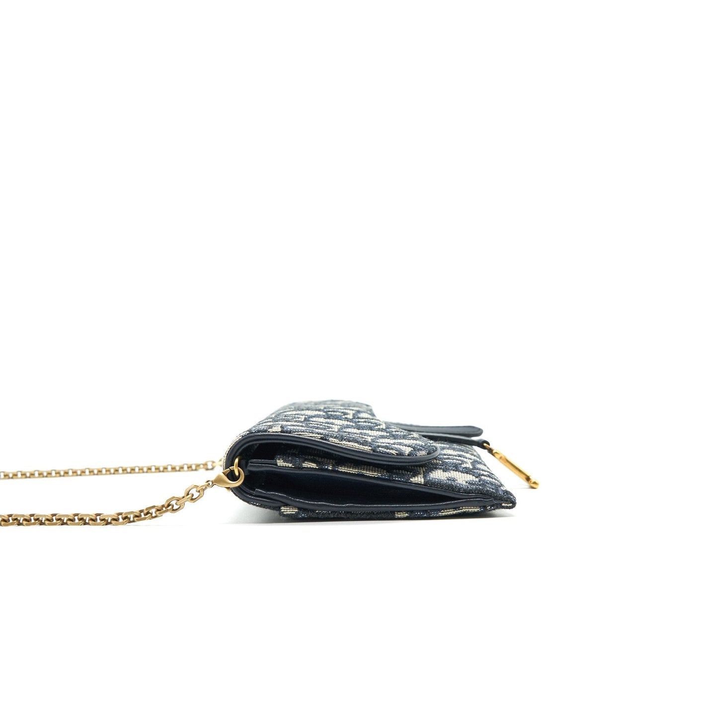 Luxury Dior Oblique Jacquard Saddle Wallet With Chain