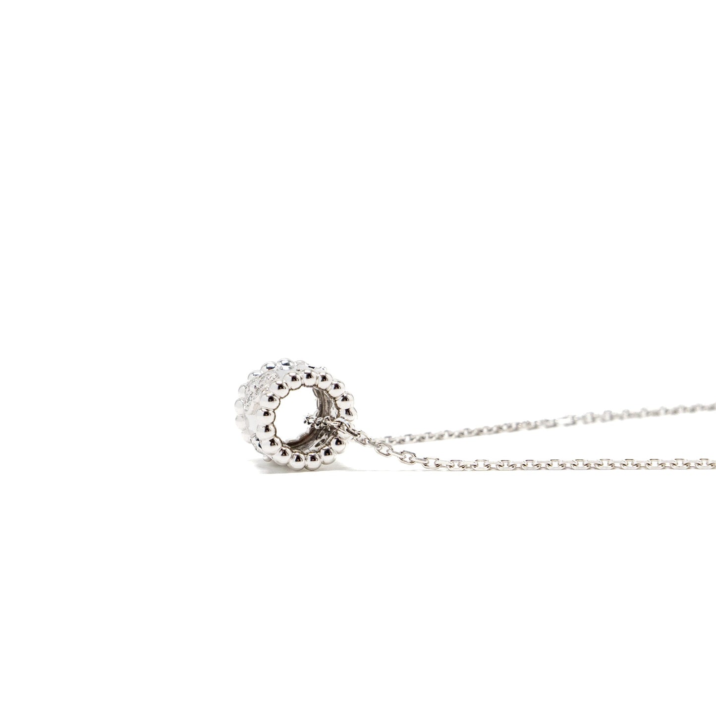 Van Cleef & Arpels Angle Filed Trace Chain With Perlee Clovers Pendant White Gold, Diamonds (Sell In a Set)