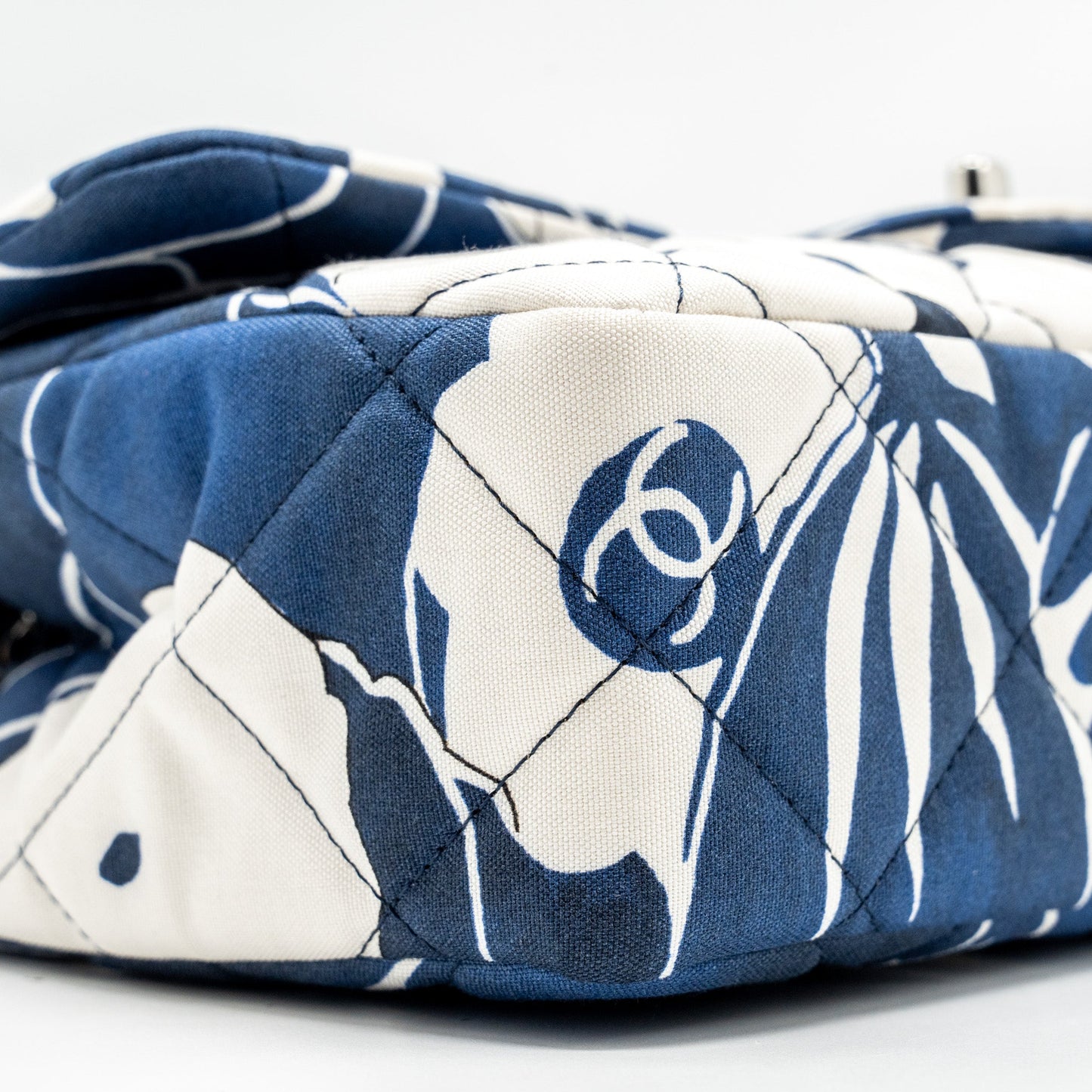 Chanel Medium Limited Edition Flora Printed Classic Flap Bag Silk Blue/White SHW (Microchip)