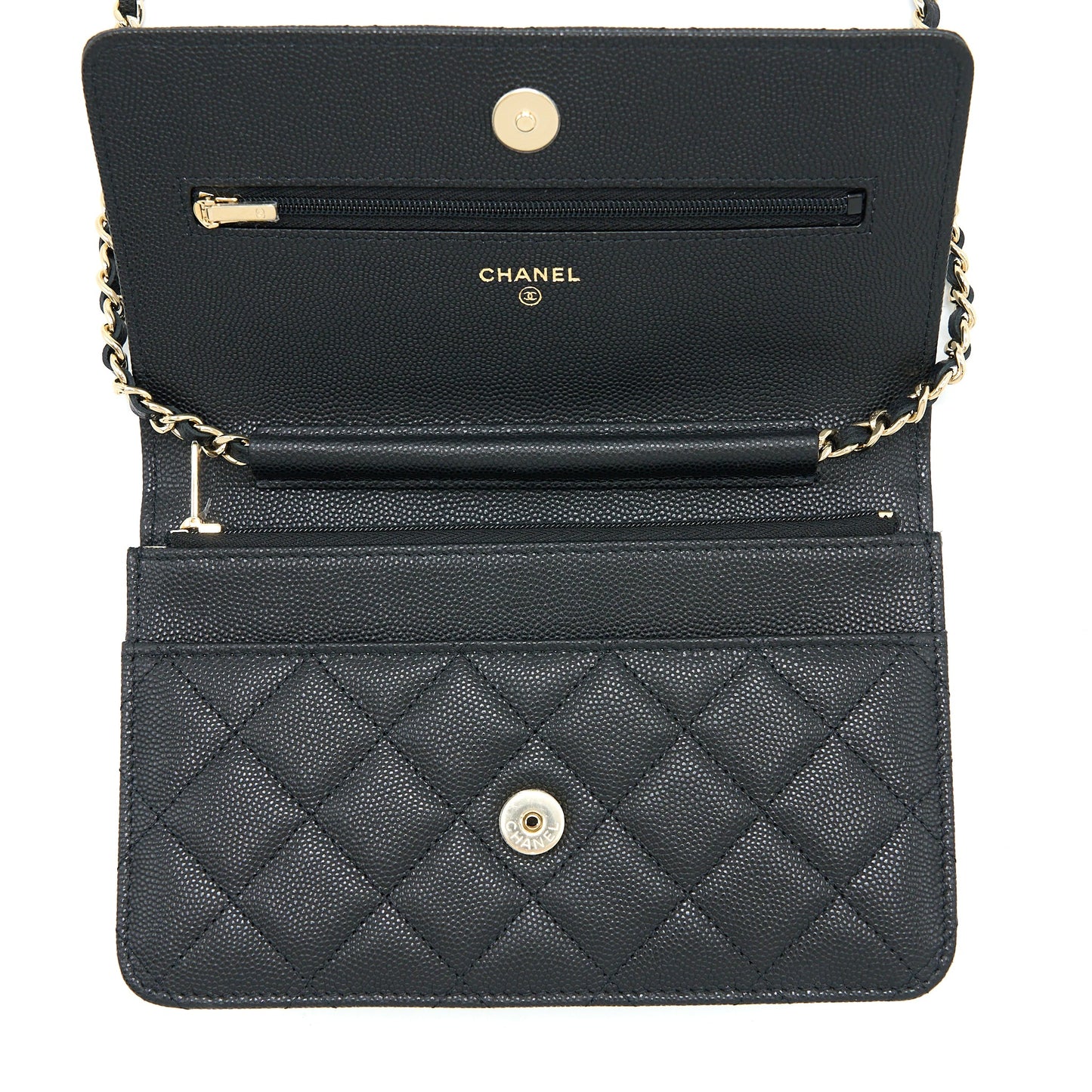 Chanel 23C Giant CC Logo Wallet on Chain Caviar Black LGHW (Microchip)