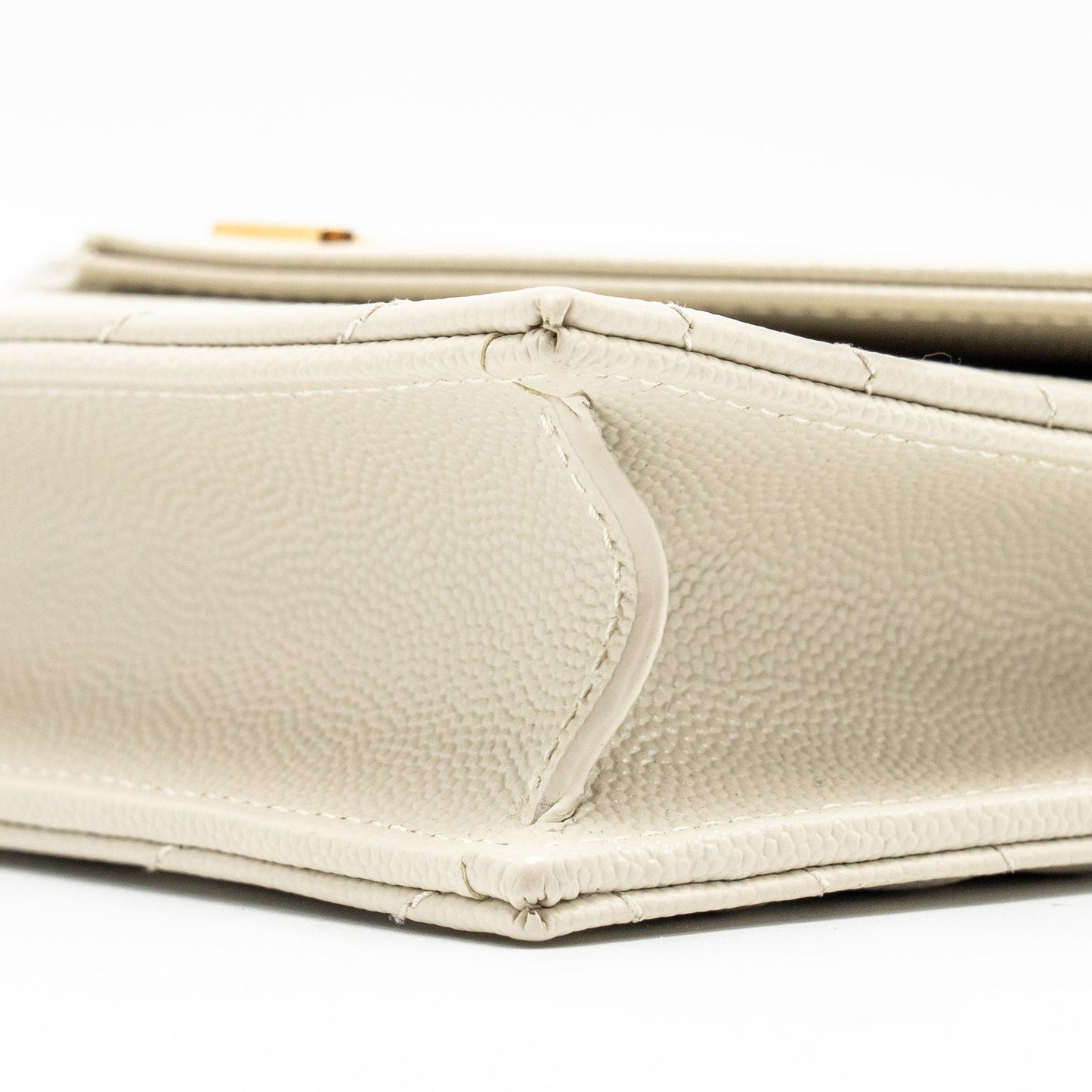 Saint Laurent envelope chain wallet grained calfskin cream soft GHW