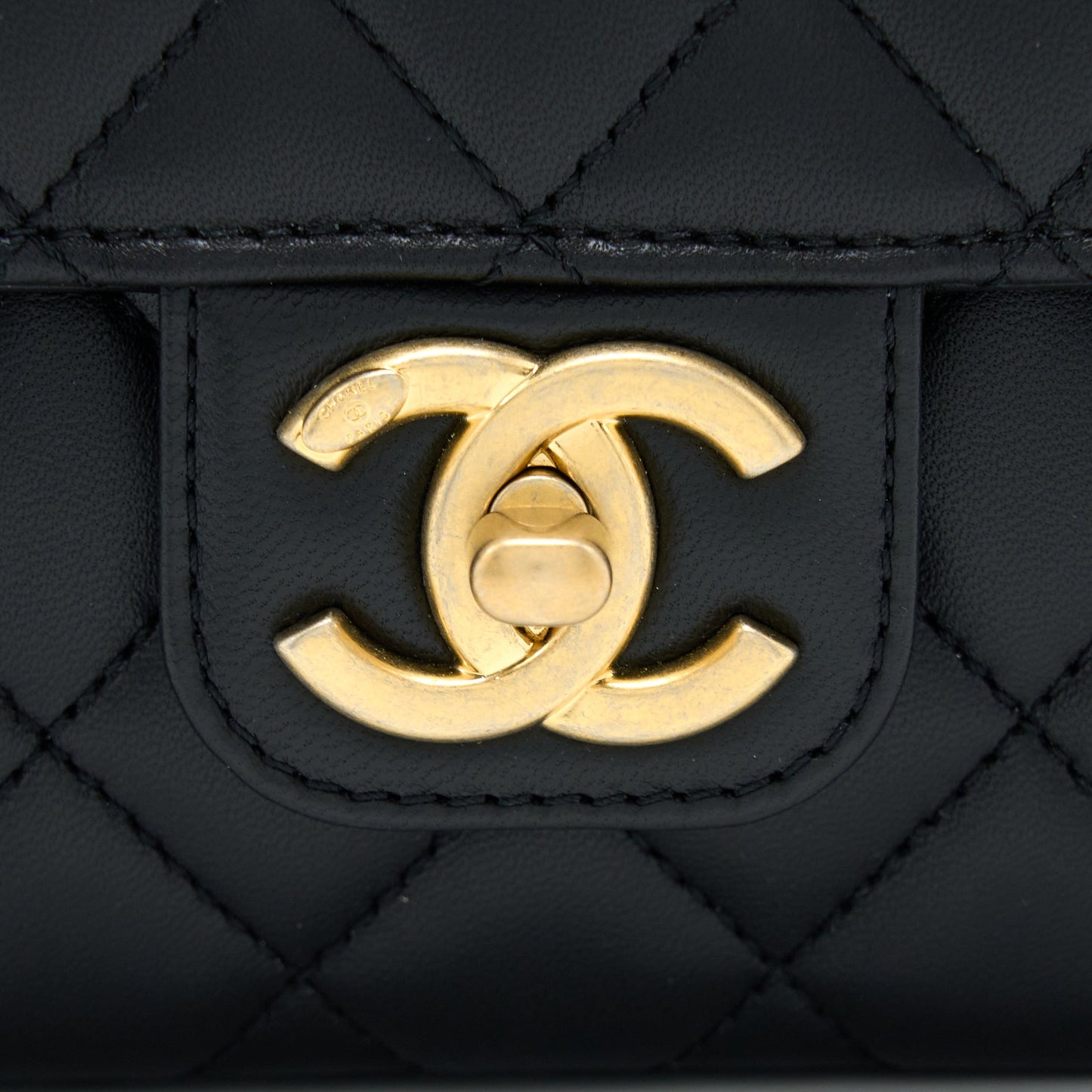 Chanel Seasonal Flap Bag with Detail Chain Lambskin Black Brushed GHW (Microchip)