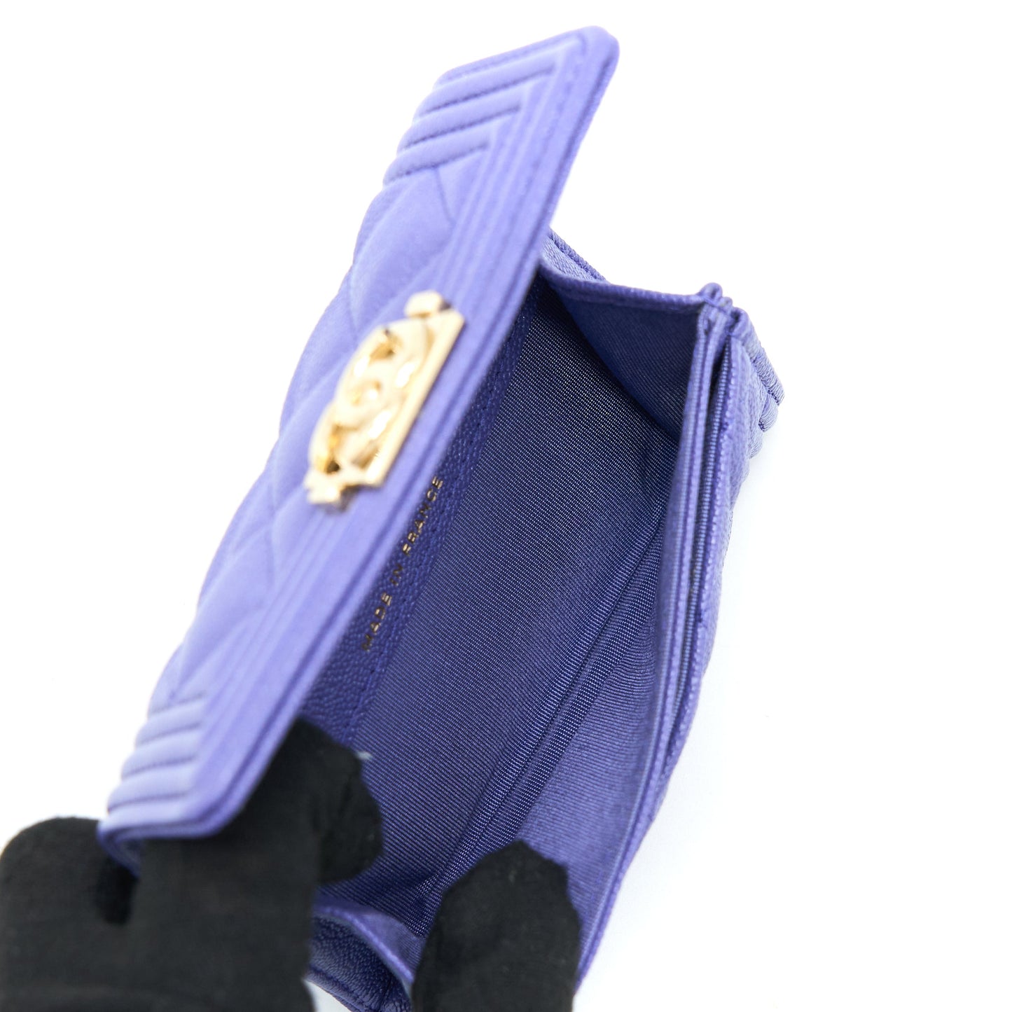 Chanel Boy Card Holder Caviar Purple LGHW