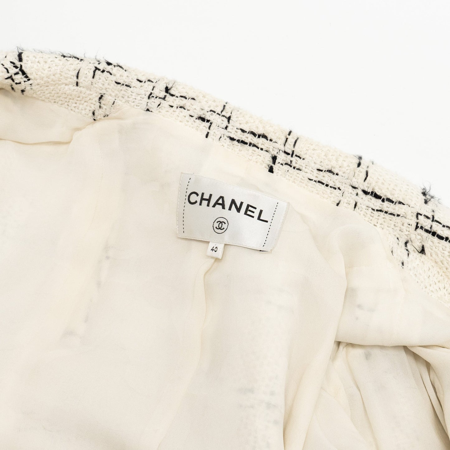Chanel Size 40 23S Tweed Jacket Cotton White/Black
