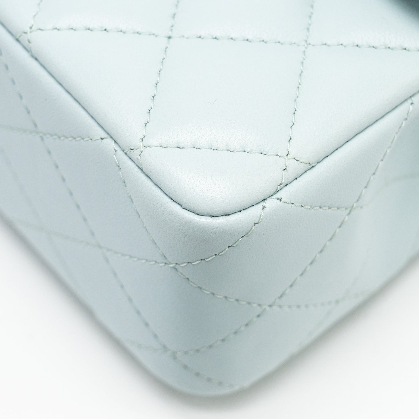 Chanel Top Handle Mini Rectangular Flap Bag Lambskin Light Blue LGHW (microchip)