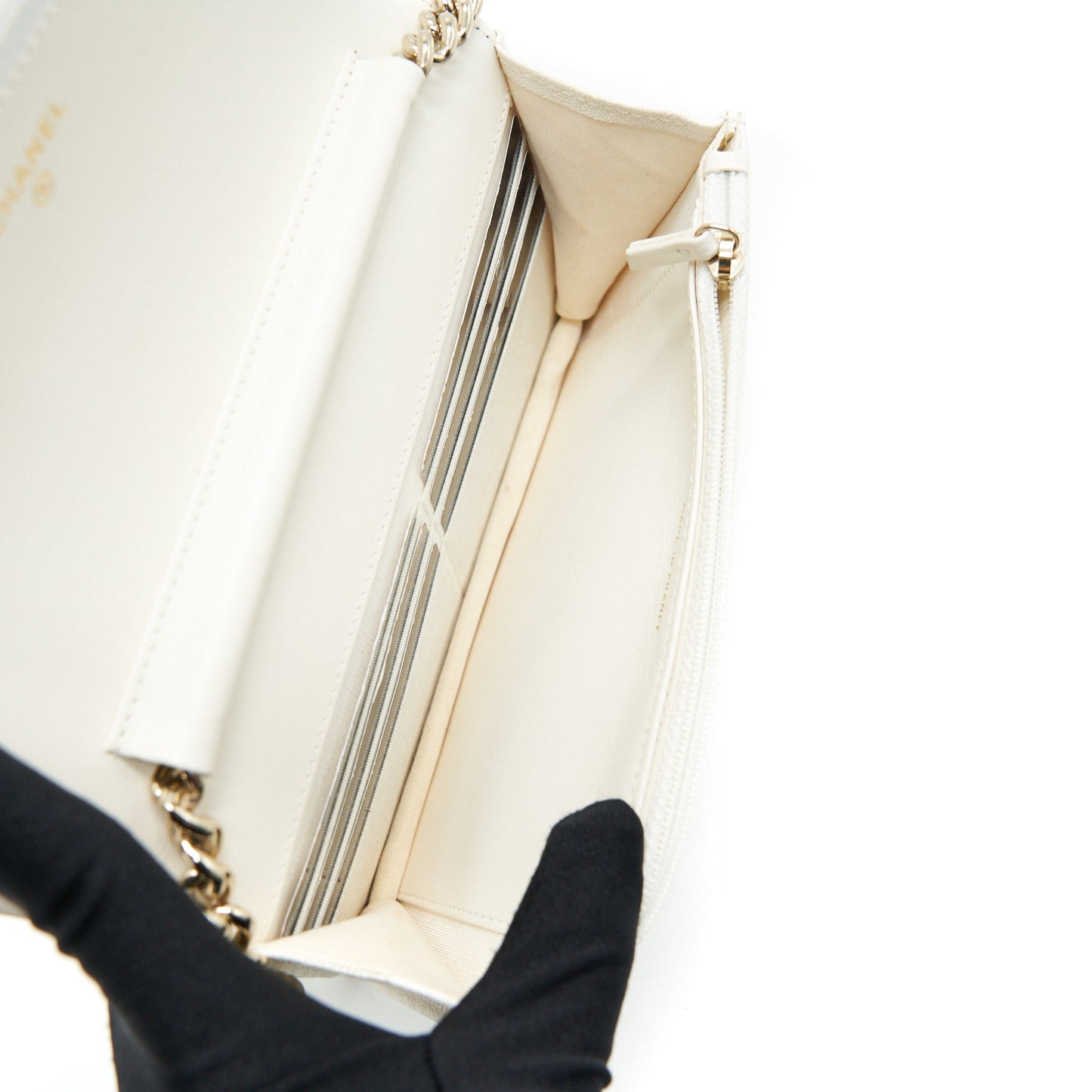 Chanel Chevron Caviar Wallet on Chain Ivory LGHW