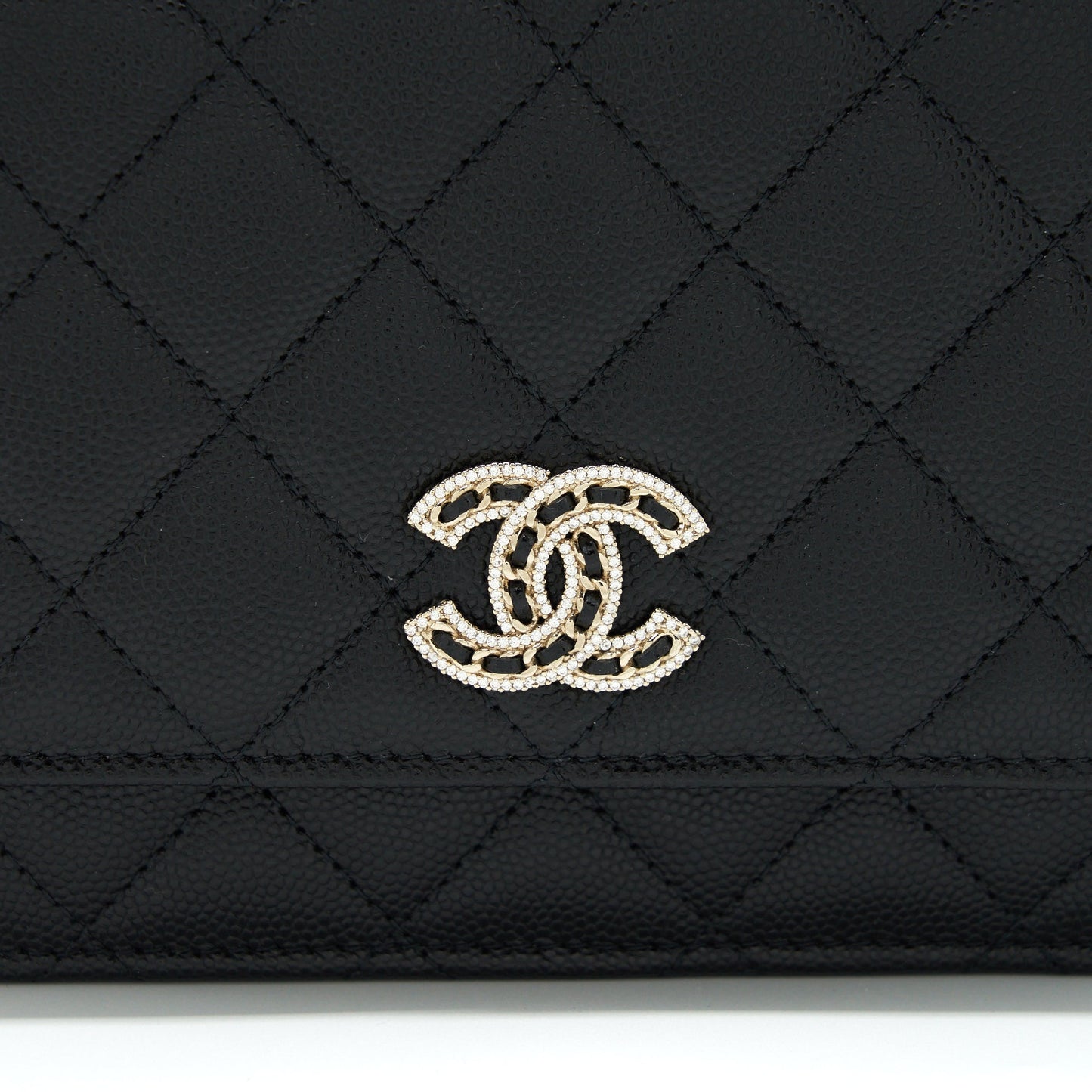 Chanel 22S Detailed Logo Wallet On Chain Caviar Black LGHW