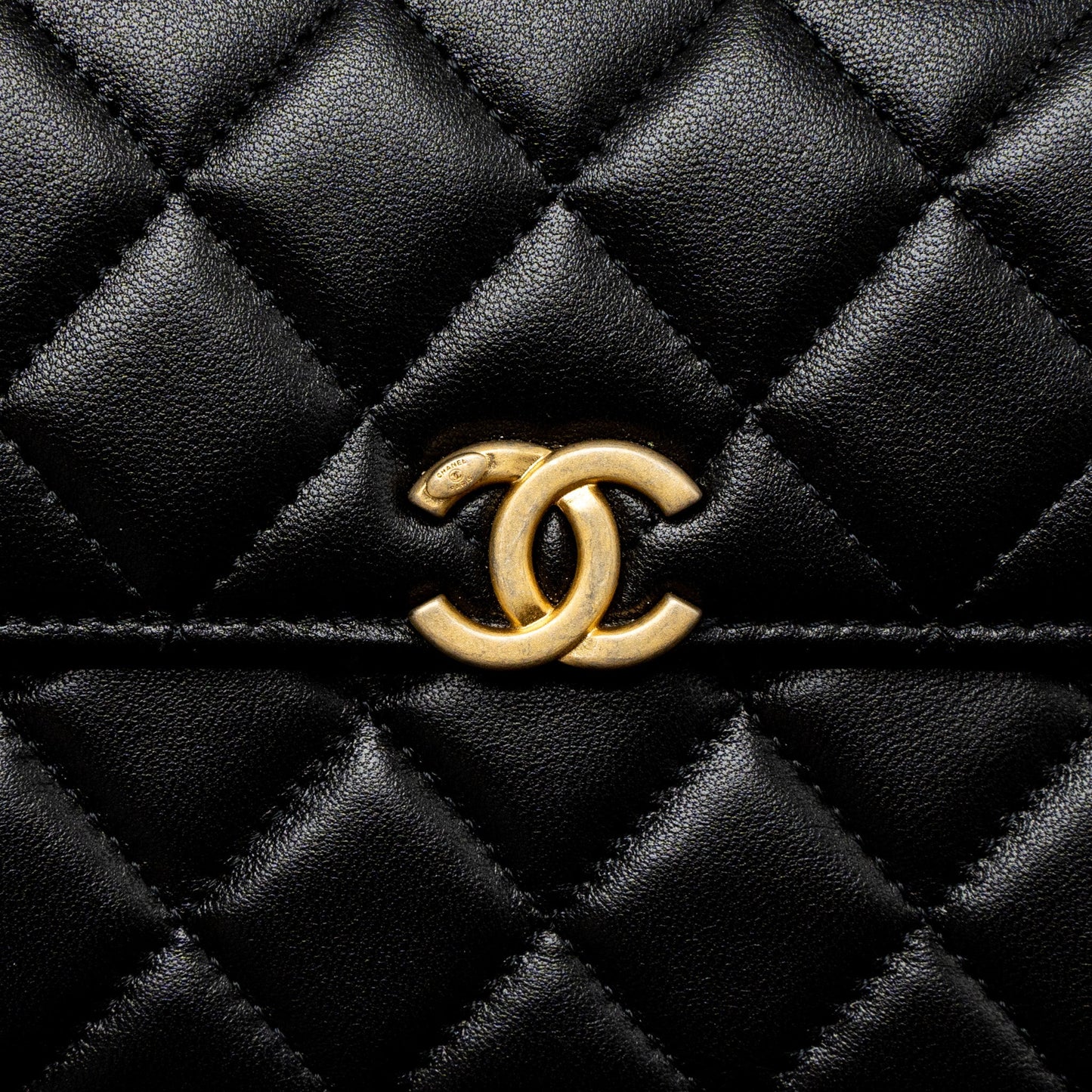 Chanel 22B Flap Bag Enamel Top Handle Lambskin Black Brushed GHW (Microchip)