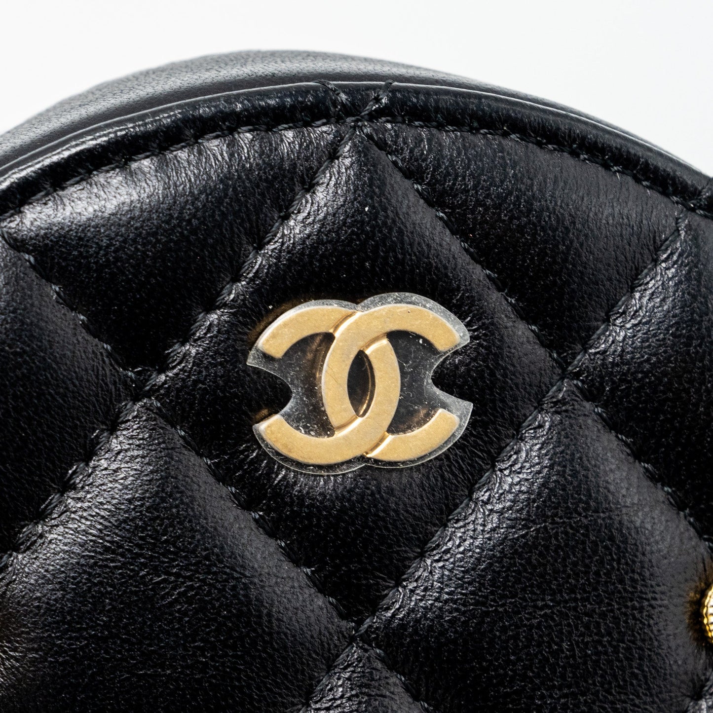 Chanel Limited Edition Charm Round Clutch With Chain Lambskin Black GHW