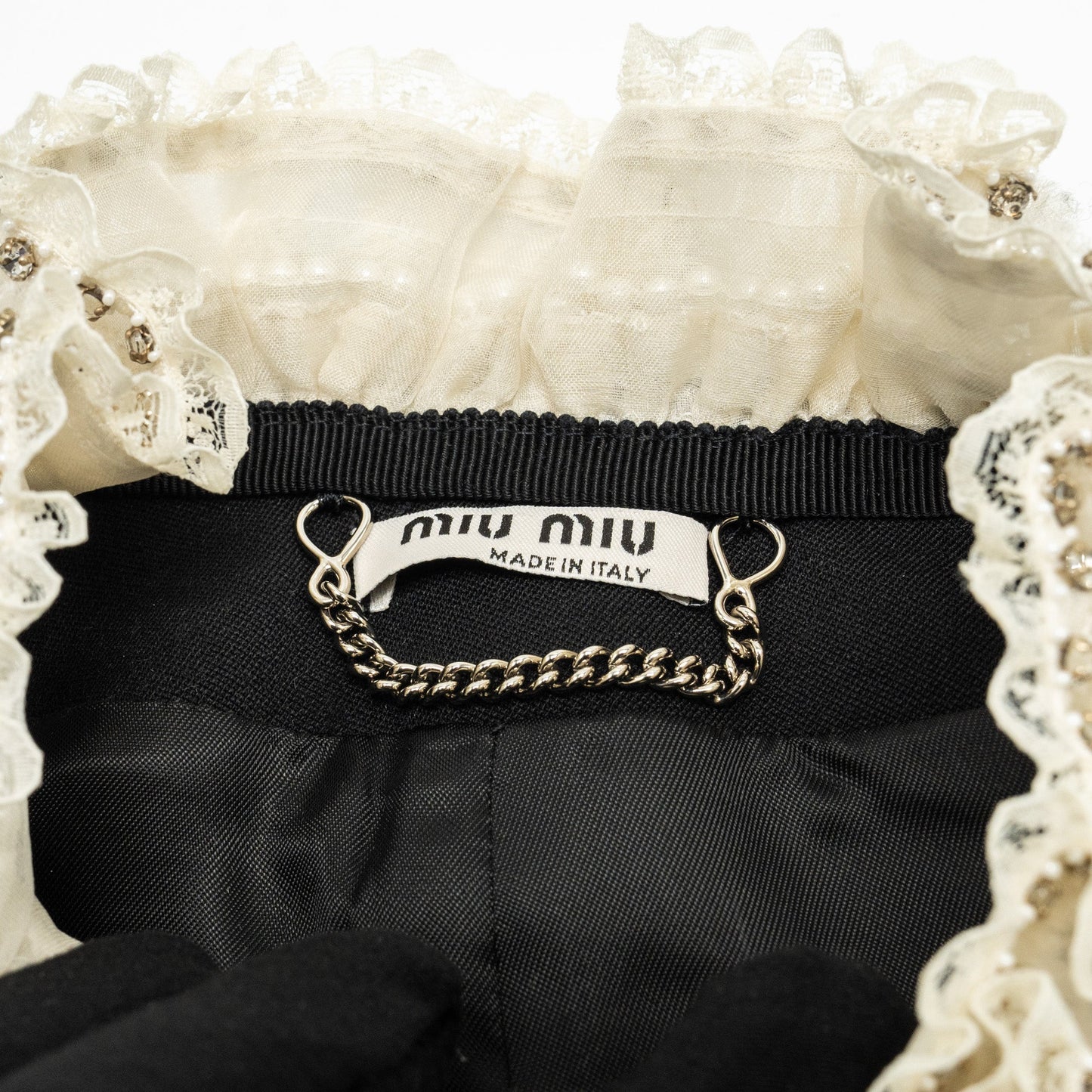 Miu Miu Size 38 Cropped Button Up Lace Jacket virgin wool / silk Black