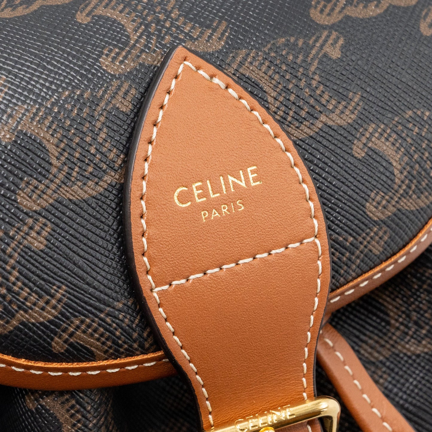 Celine Mini Backpack Folco Triomphe Canvas Calfskin Tan GHW
