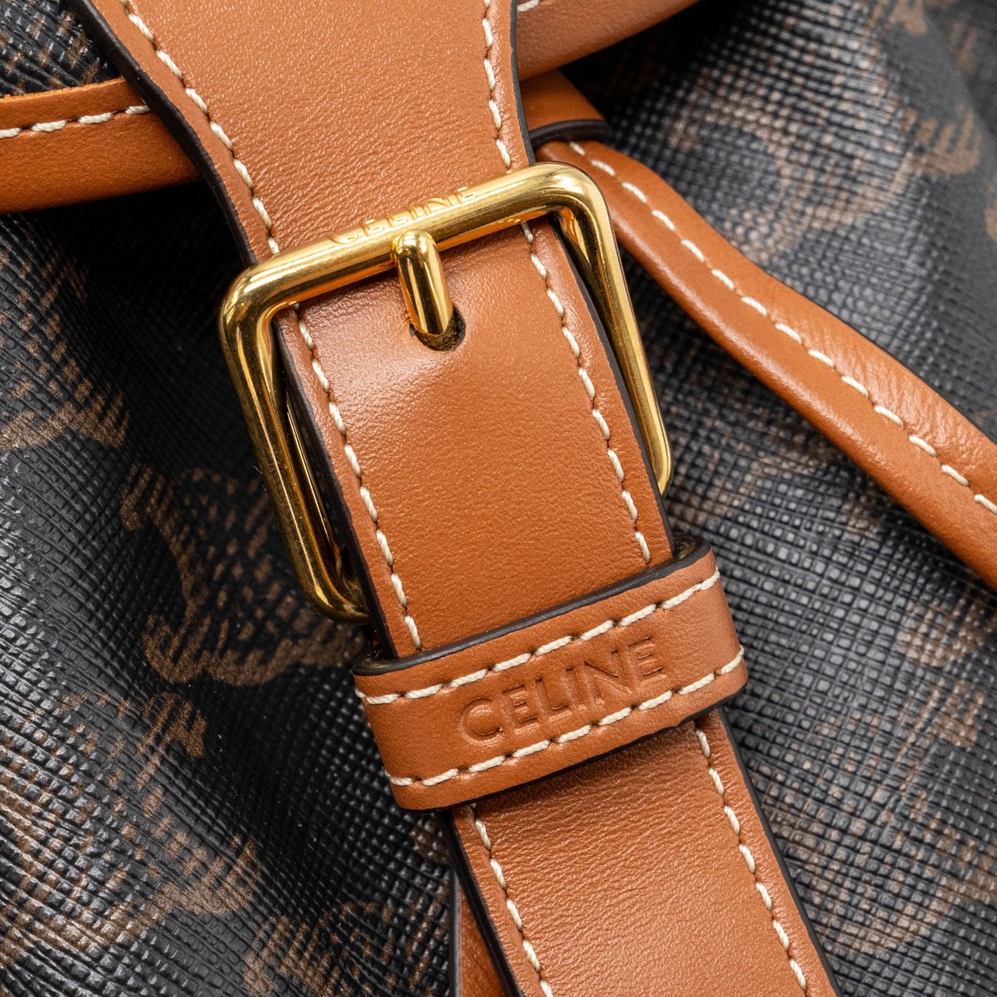 Celine Mini Backpack Folco Triomphe Canvas Calfskin Tan GHW