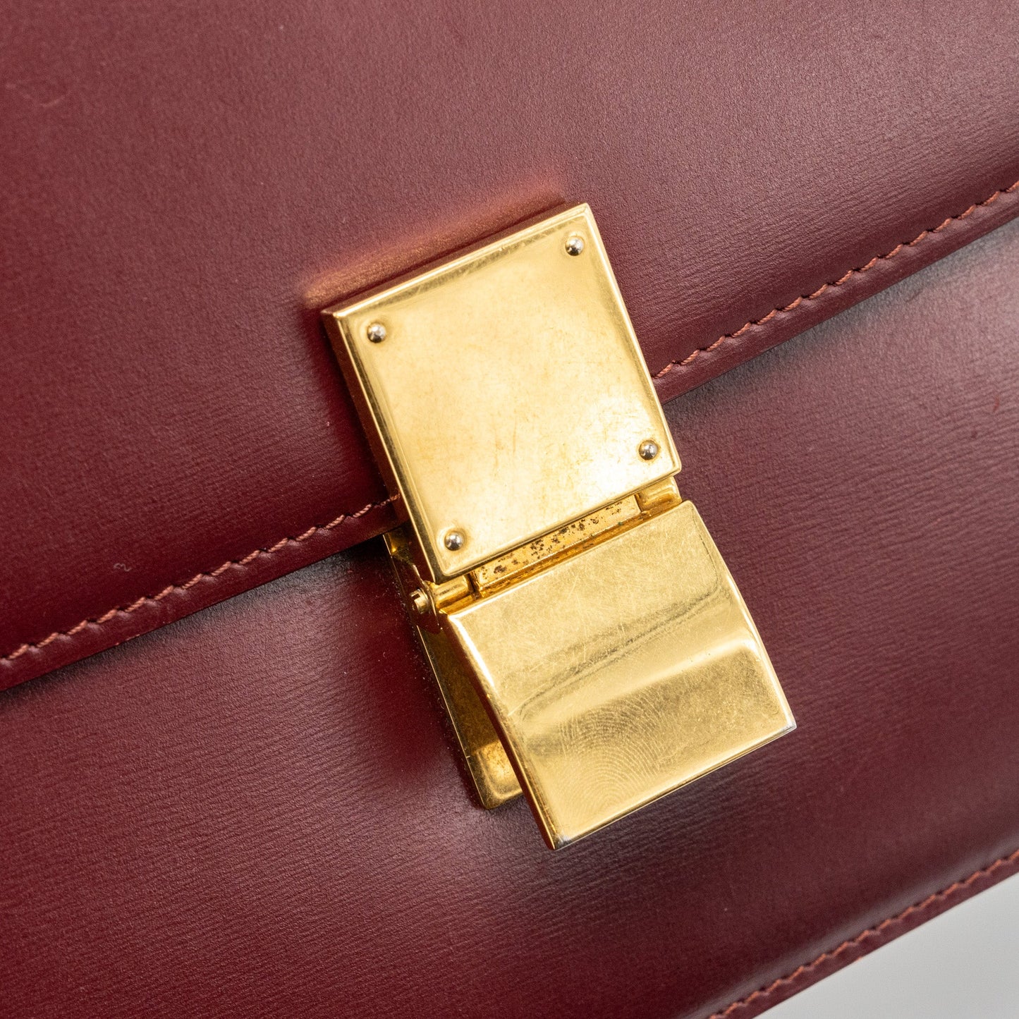 Celine Medium Classic Box Bag Calfskin Dark Red GHW