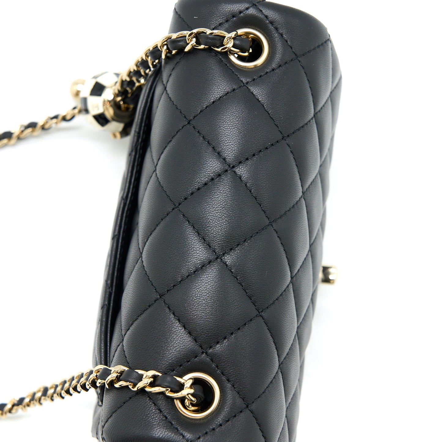 Chanel 23C Pearl Crush Mini Square Flap Bag Lambskin Black LGHW (Microchip)