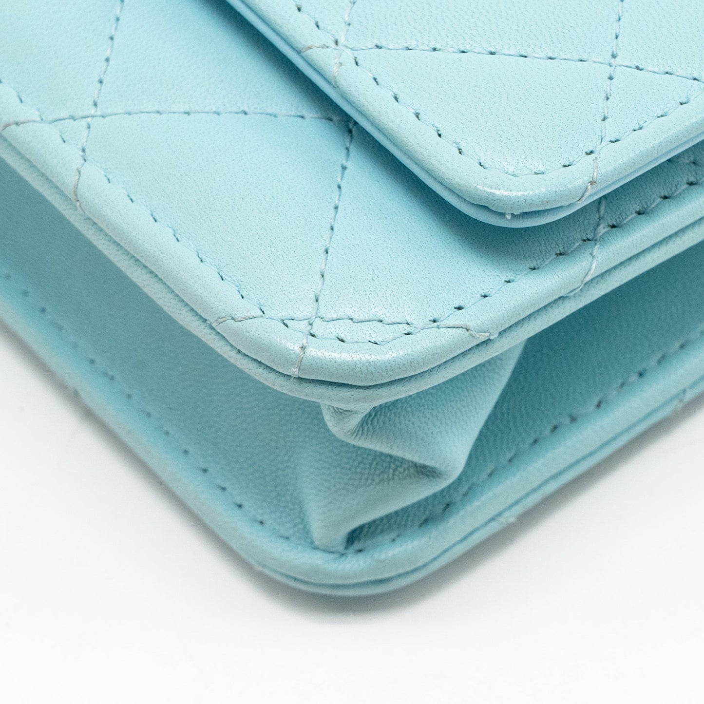 CHANEL Classic Wallet On Chain Lambskin Light Blue SHW