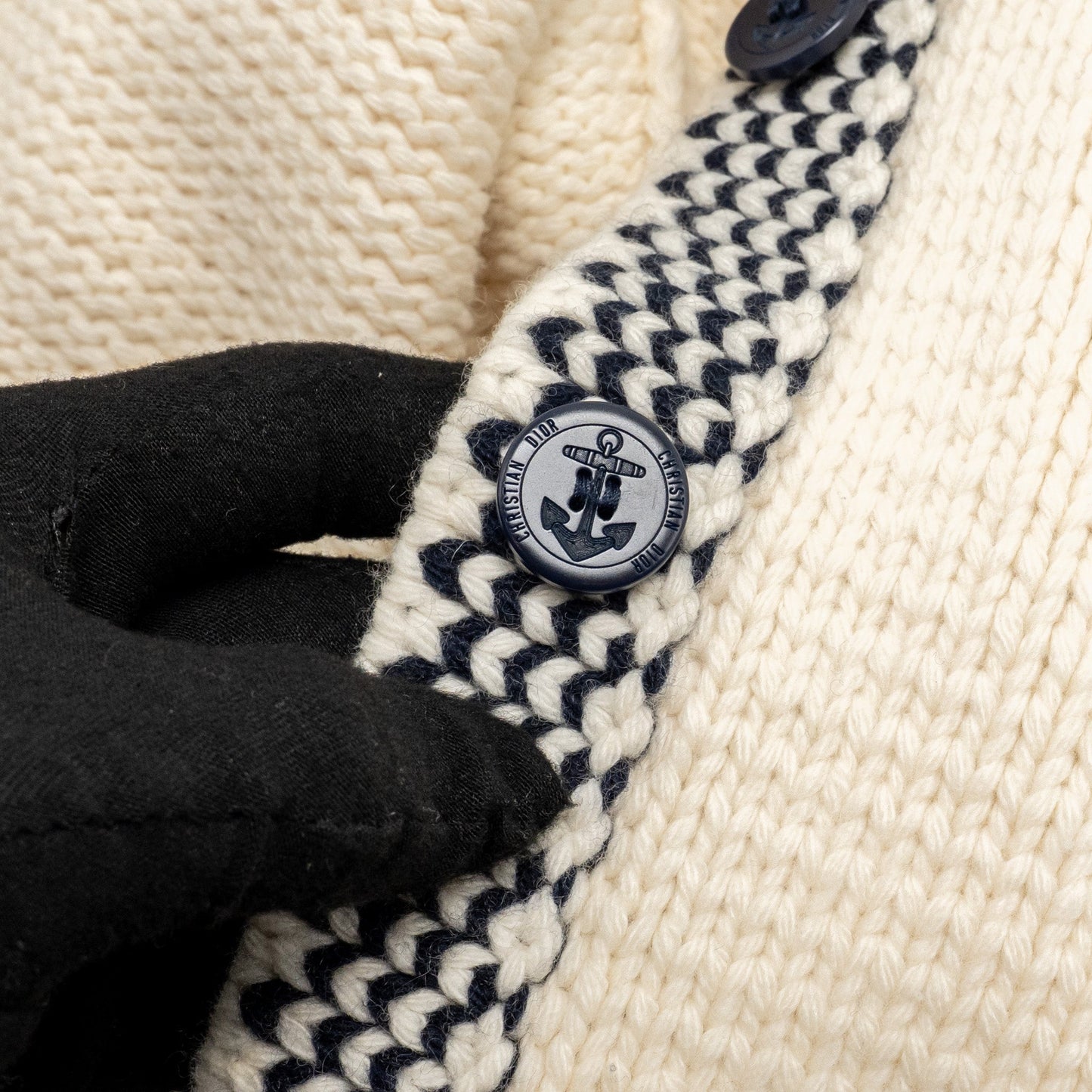 Dior Size 36 Marineiere Cardigan Virgin Wool/Cashmere Beige