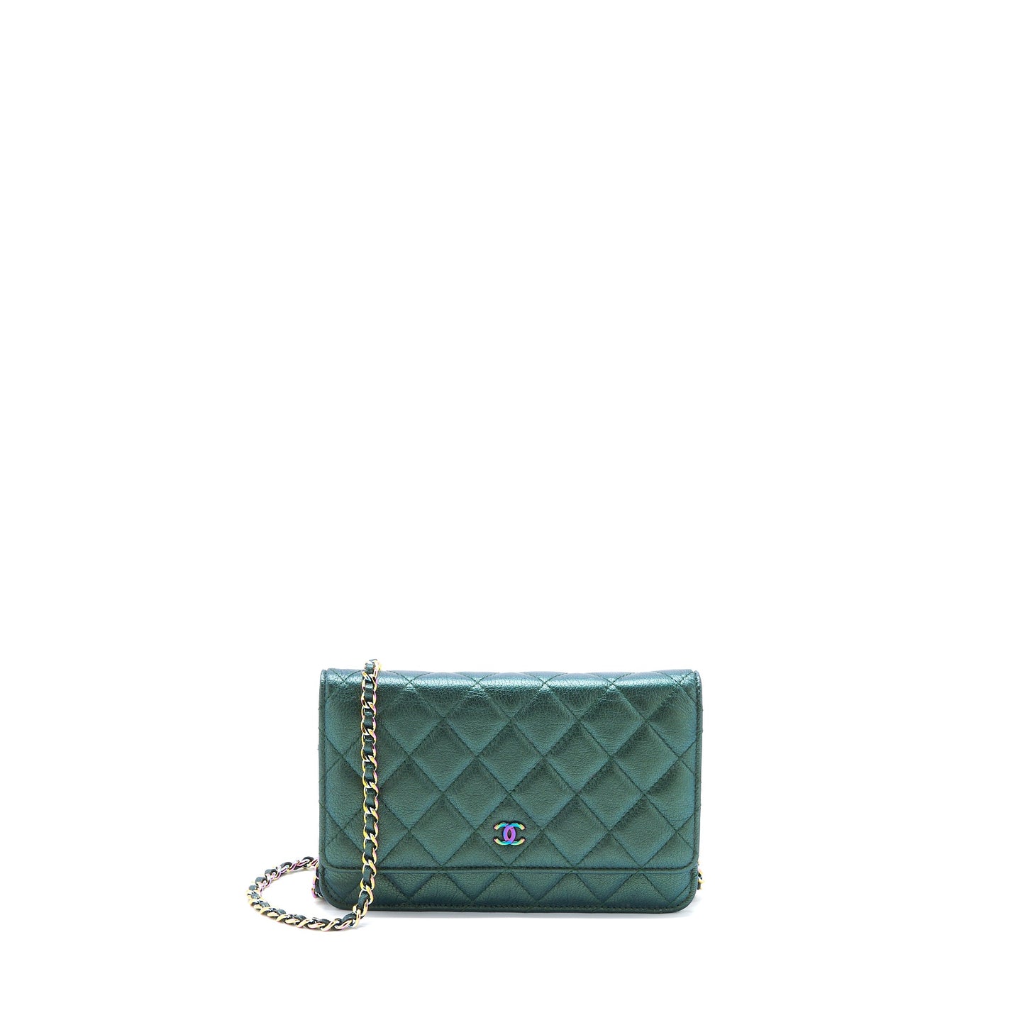 Chanel Classic Wallet on Chain Goatskin Iridescent Green Rainbow Hardware