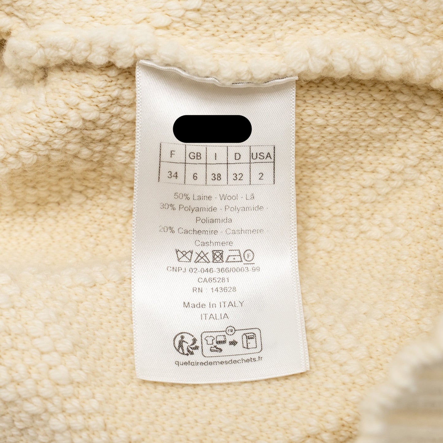 Dior Size 34 Macrocannage Zipped Cardigan Wool/Polyamide/Cashmere Ecru