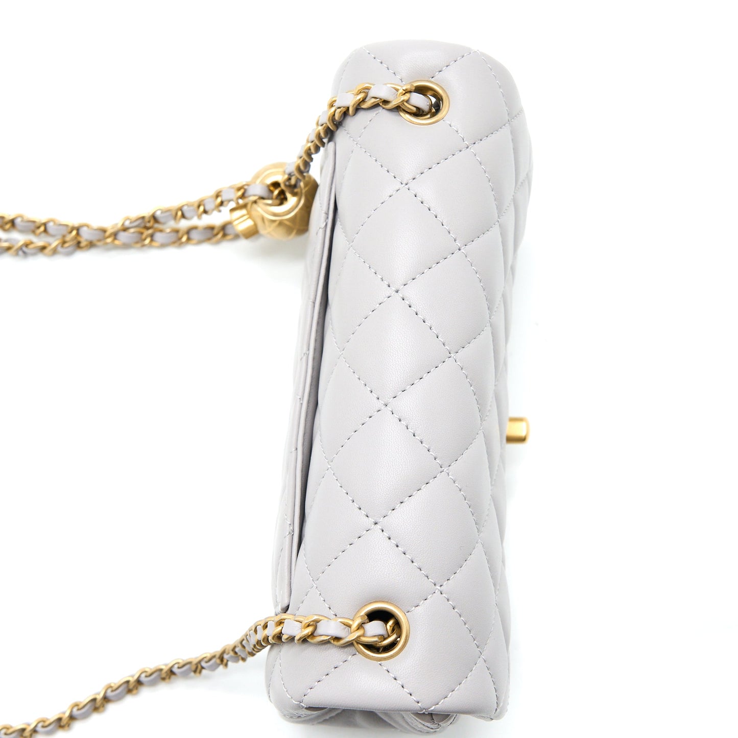 Chanel Pearl Crush Mini Rectangular Flap Bag Lambskin Light Grey GHW (Microchip)