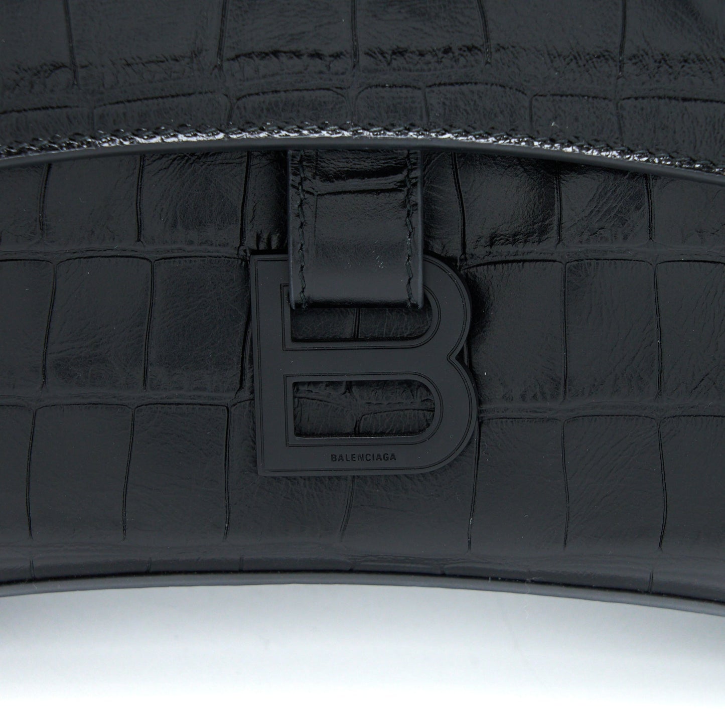 Balenciaga Small Downtown Shoulder Bag Croc Embossed Leather Black with Black Hardware