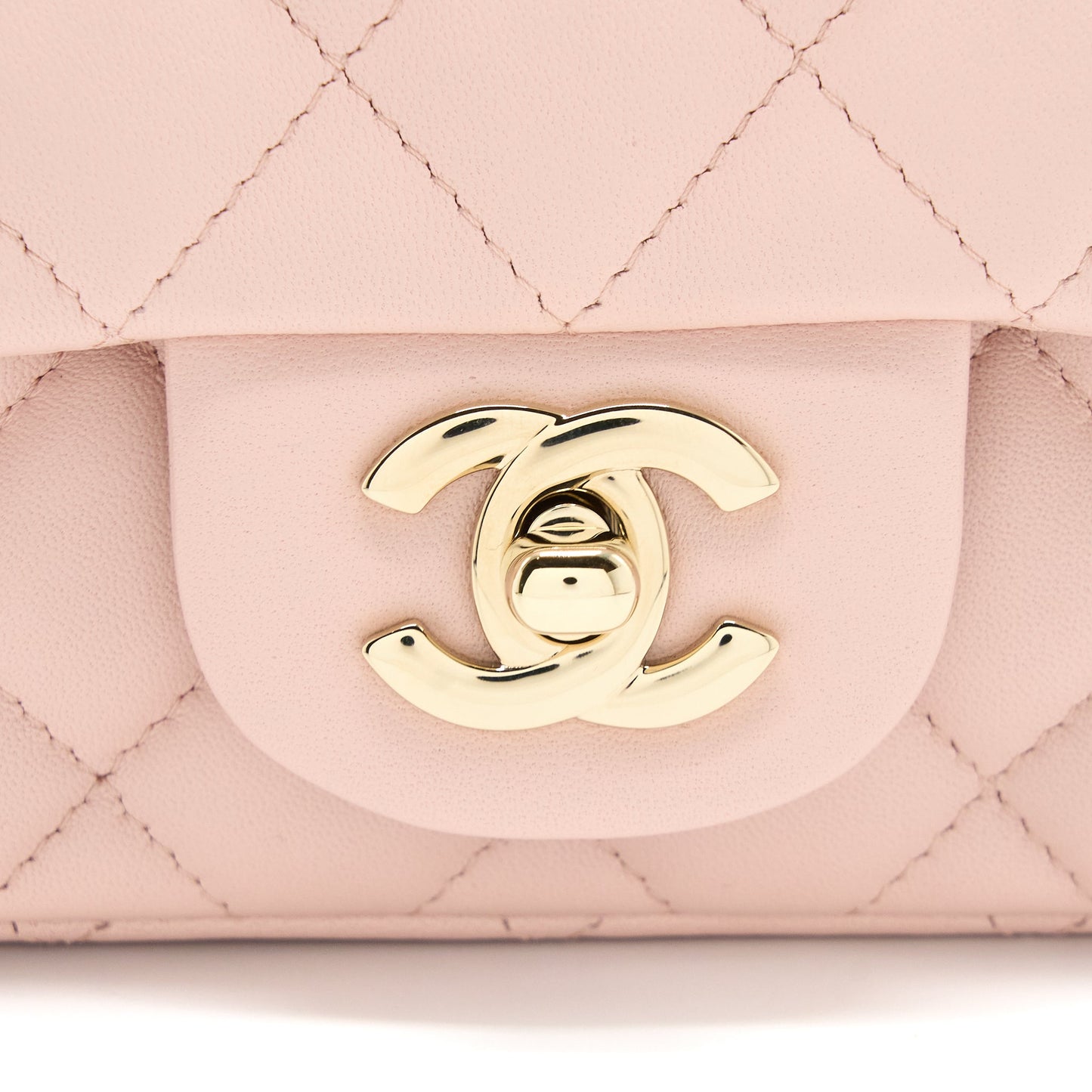 Chanel Mini Square Flap bag Lambskin Light Pink LGHW (Microchip)