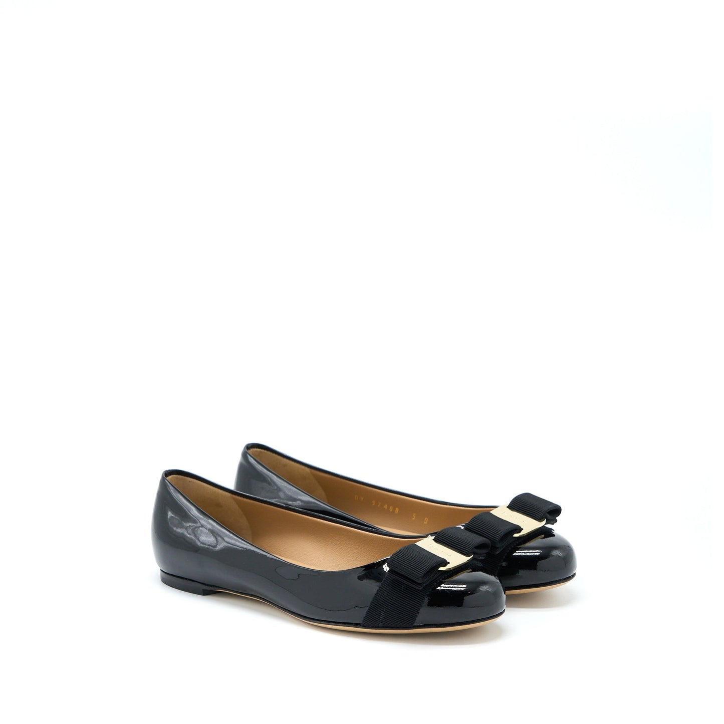 Salvatore Ferragamo Size 5D Varuna Ballet Flats Patent Black GHW
