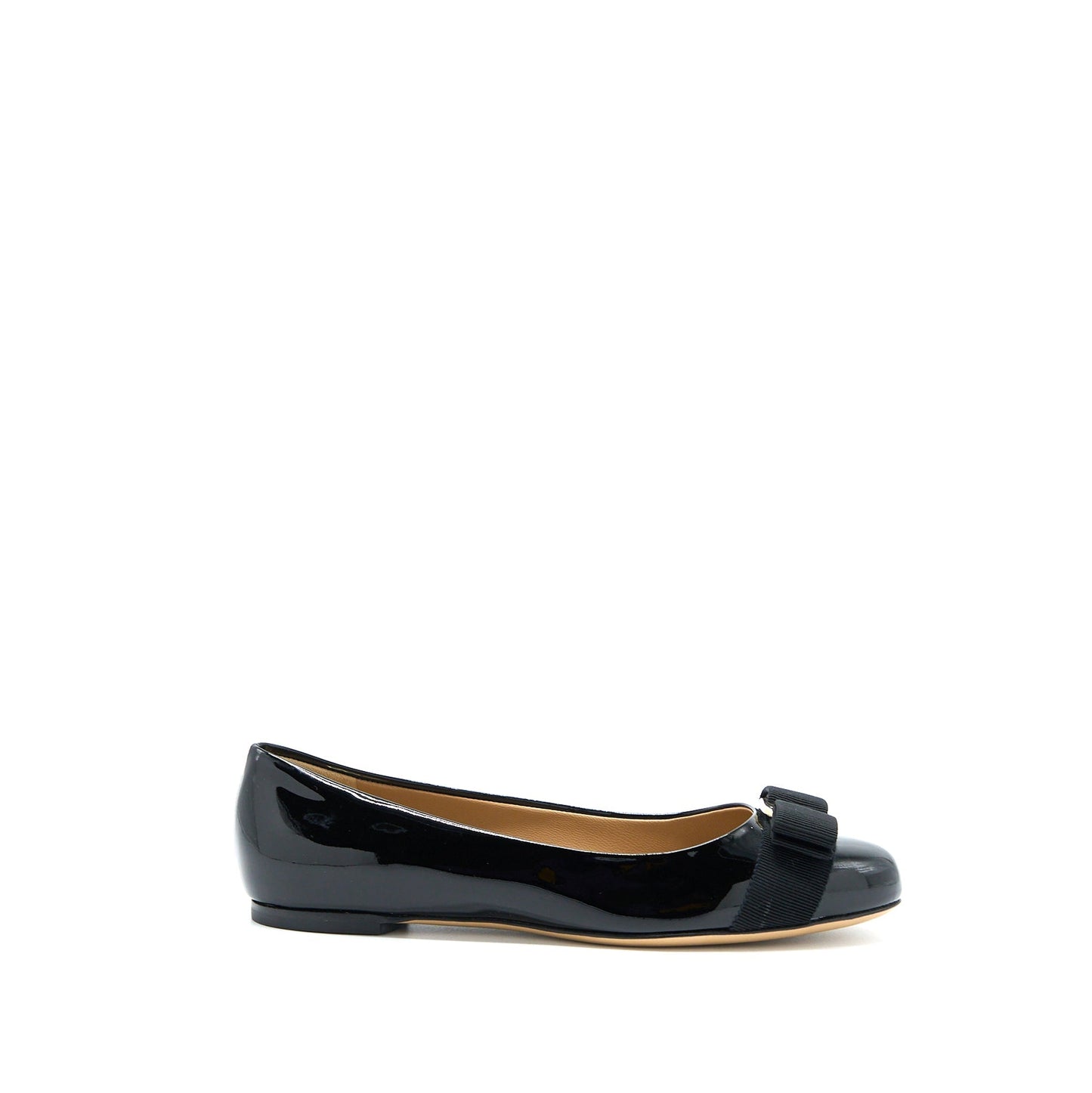 Salvatore Ferragamo Size 5D Varuna Ballet Flats Patent Black GHW